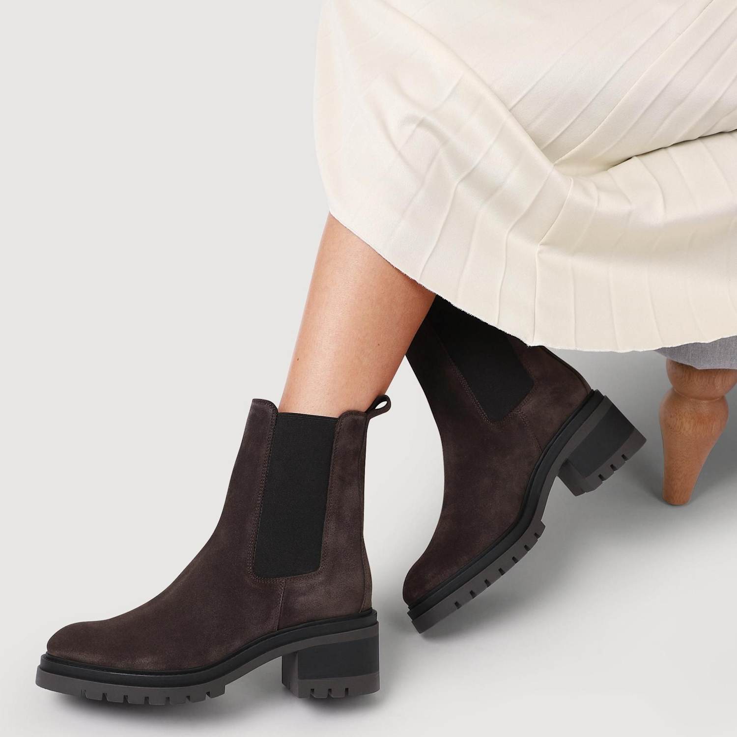 Jones Bootmaker Women's Suede Block Heel Chelsea Boots - 7 - Brown Mix - Available at M&S