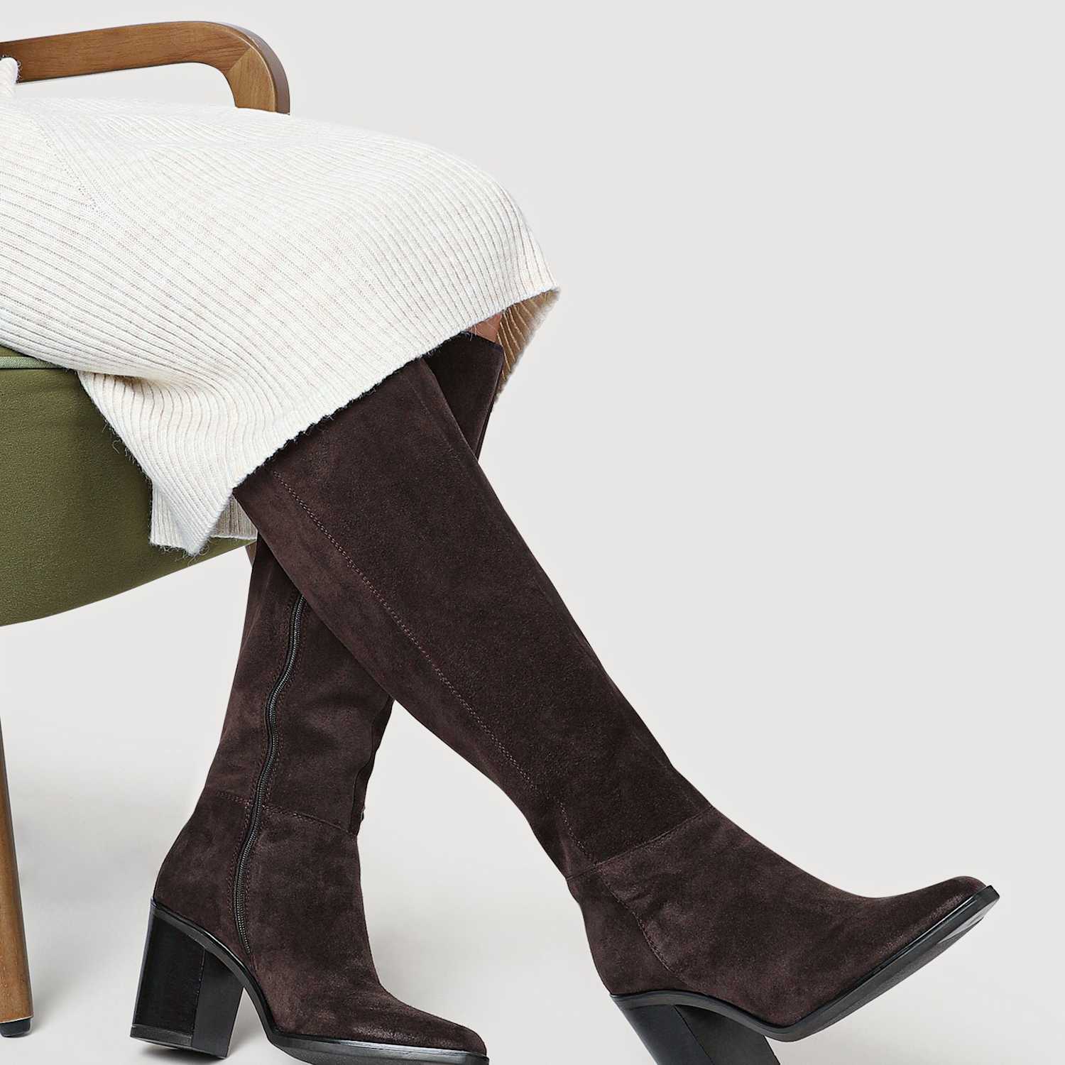 Jones Bootmaker Women's Suede Block Heel Knee High Boots - 7 - Brown Mix - Available at M&S