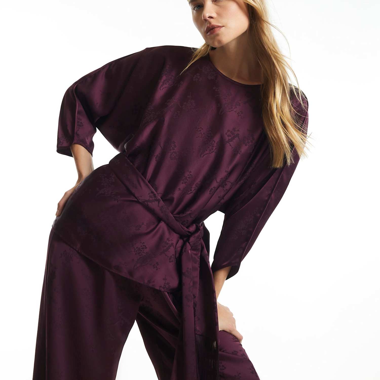 River Island Women's Obi Belt Batwing Top - 18 - Burgundy - Available at M&S