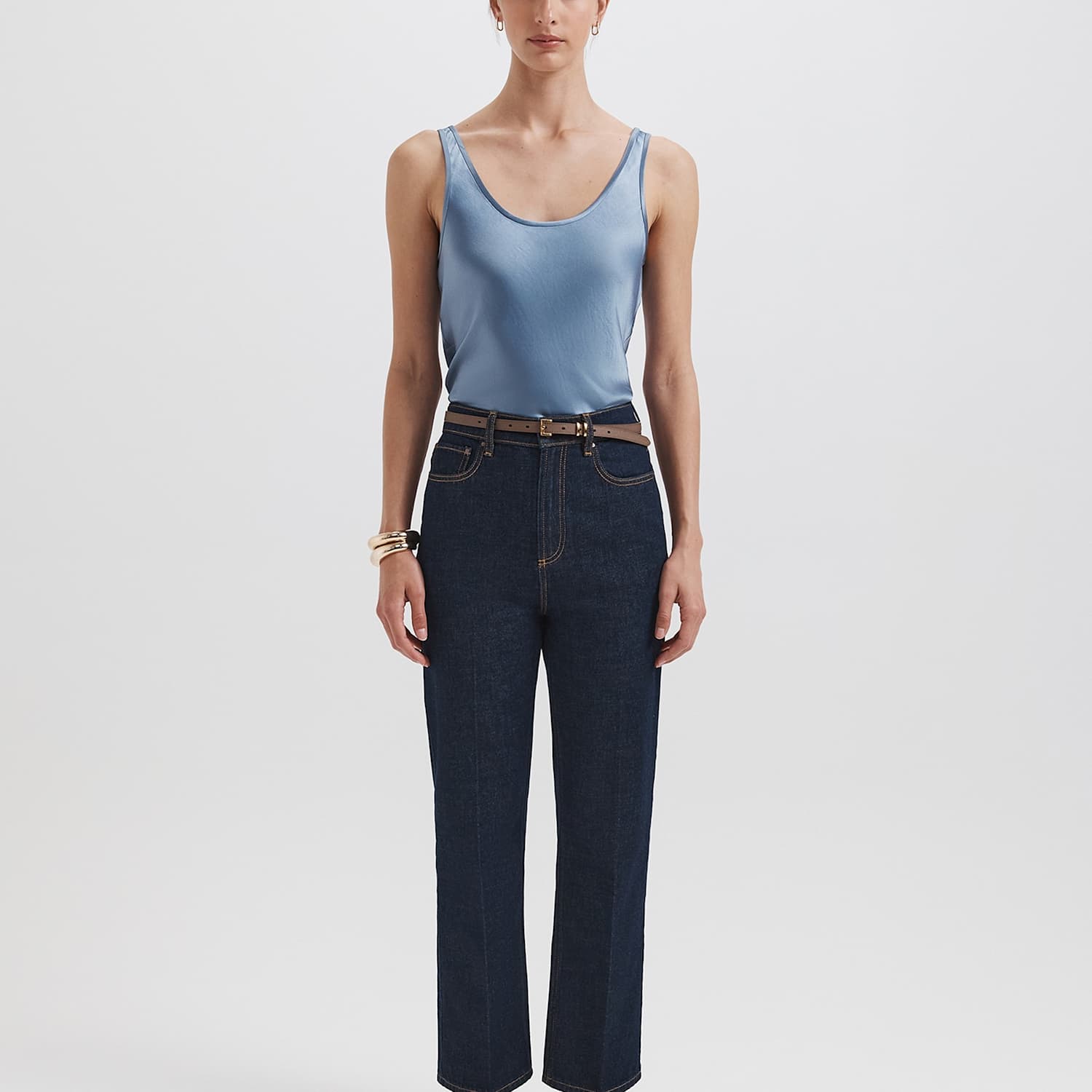 Saba Women's High Waisted Button Front Slim Fit Cropped Jeans - 28 - Blue - Available at M&S