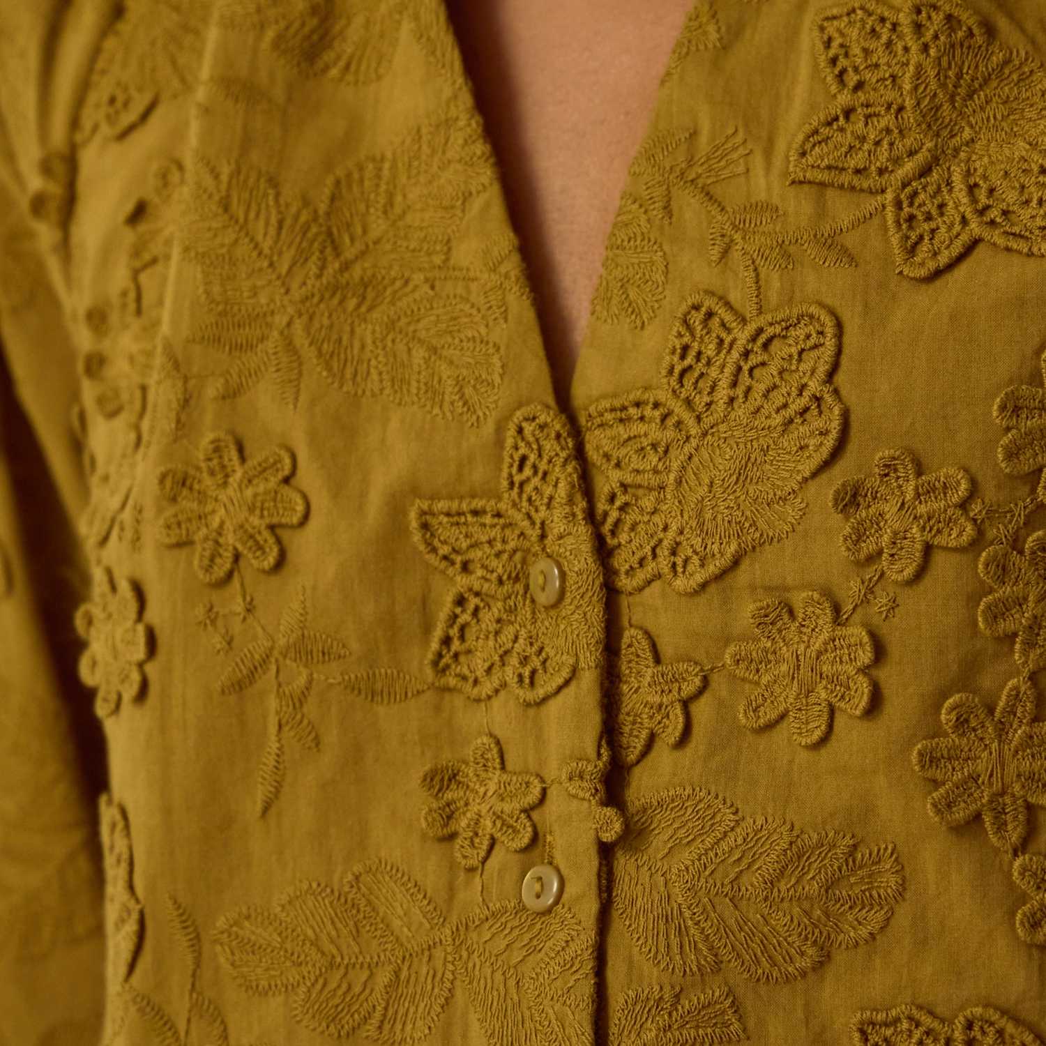 Monsoon Women's Pure Cotton Embroidered Round Neck Shirt - Small - Khaki Mix - Available at M&S
