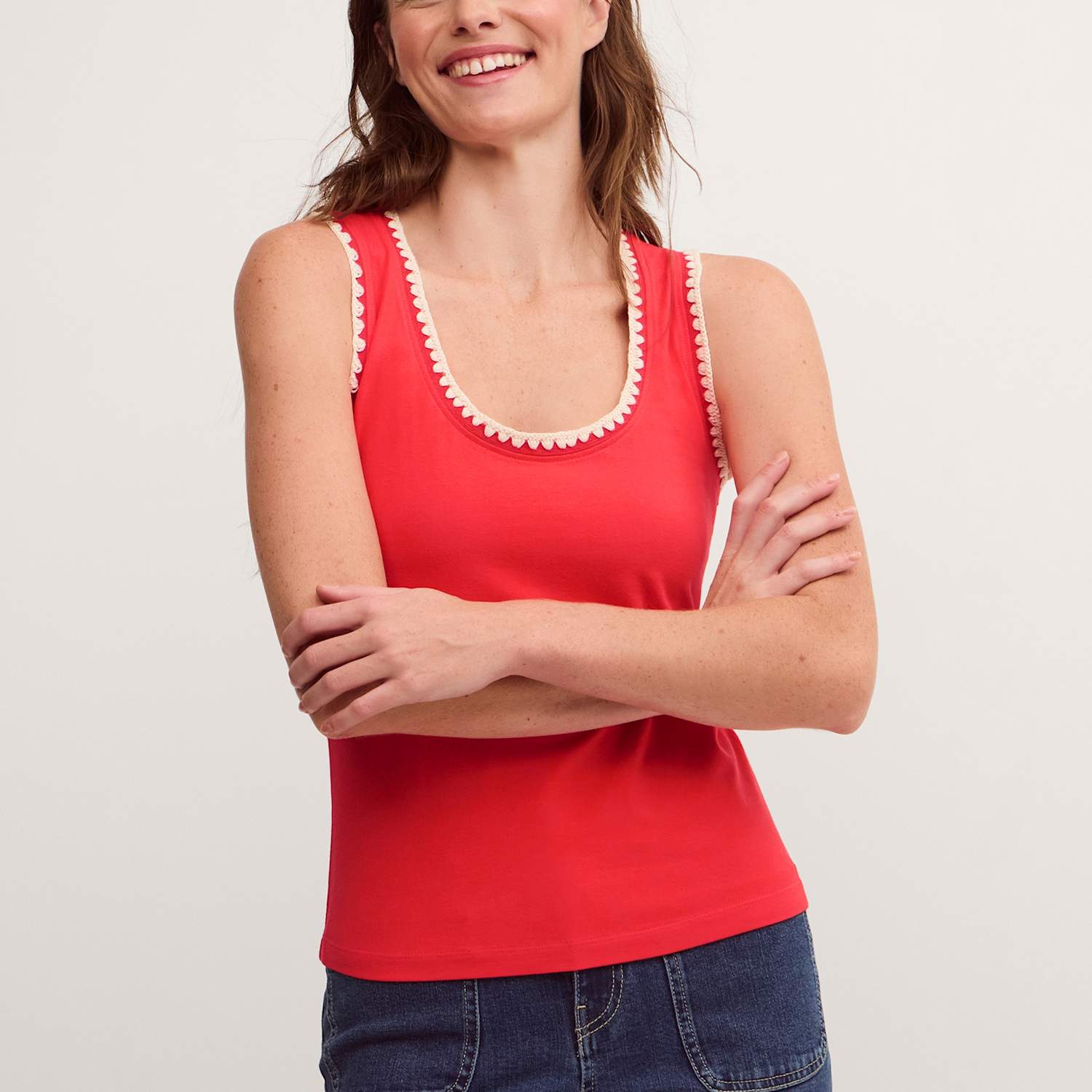 Monsoon Women's Cotton Rich Jersey Cami Top - 20 - Red Mix - Available at M&S