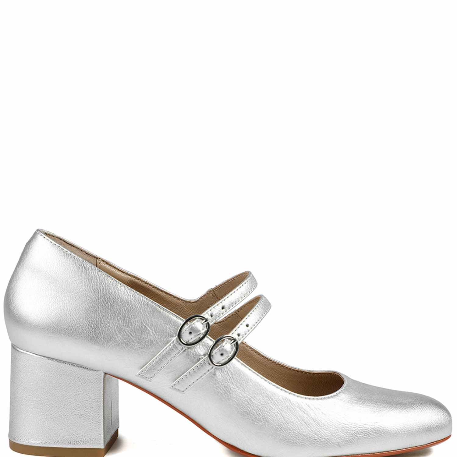 Jones Bootmaker Women's Leather Metallic Block Heel Shoes - 6½ - Silver - Available at M&S