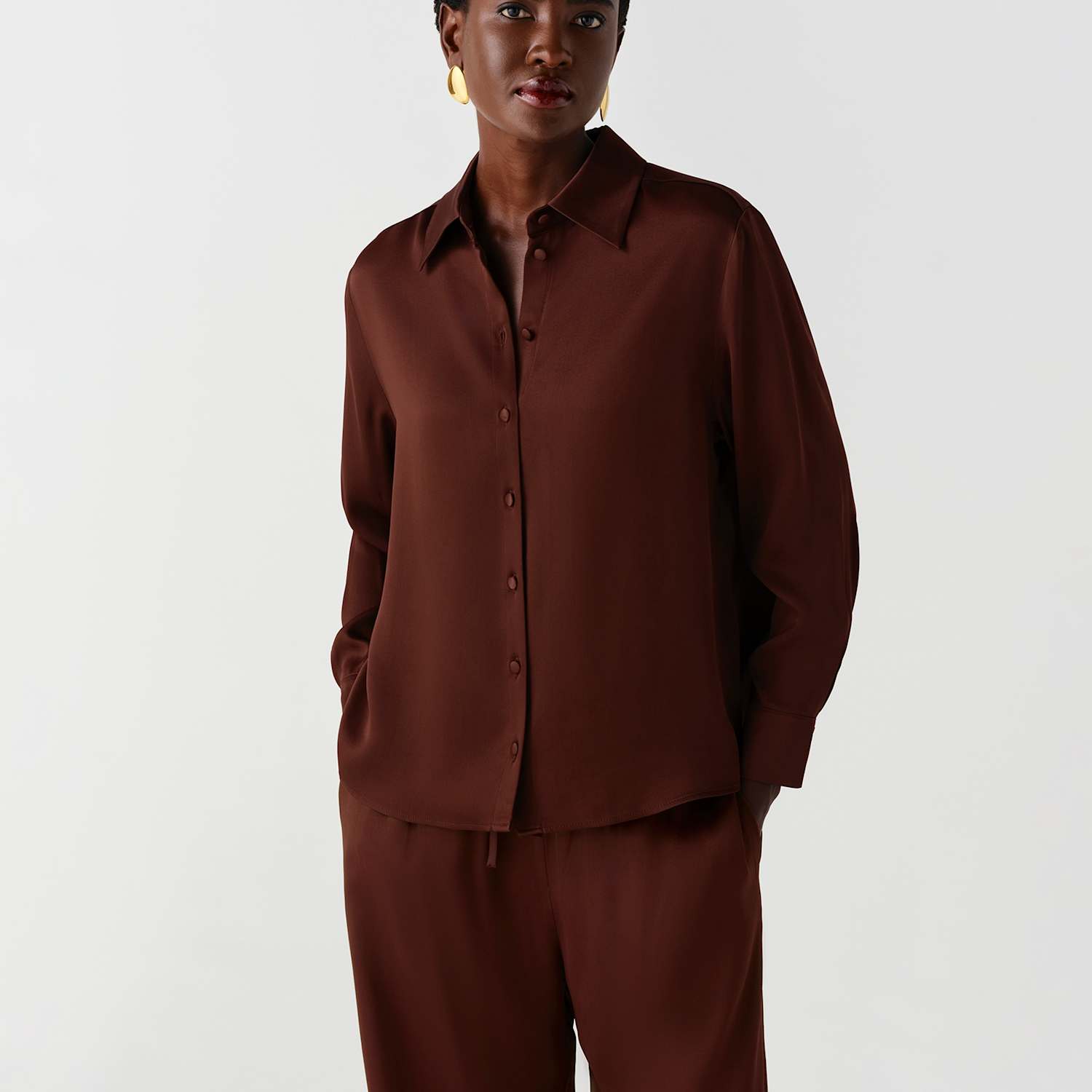 Ghost Women's Satin Collared Shirt - 14 - Brown - Available at M&S