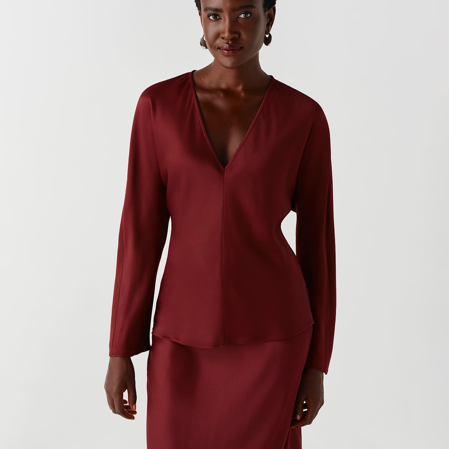 Ghost Women's Satin V Neck Top - 12 - Burgundy - Available at M&S