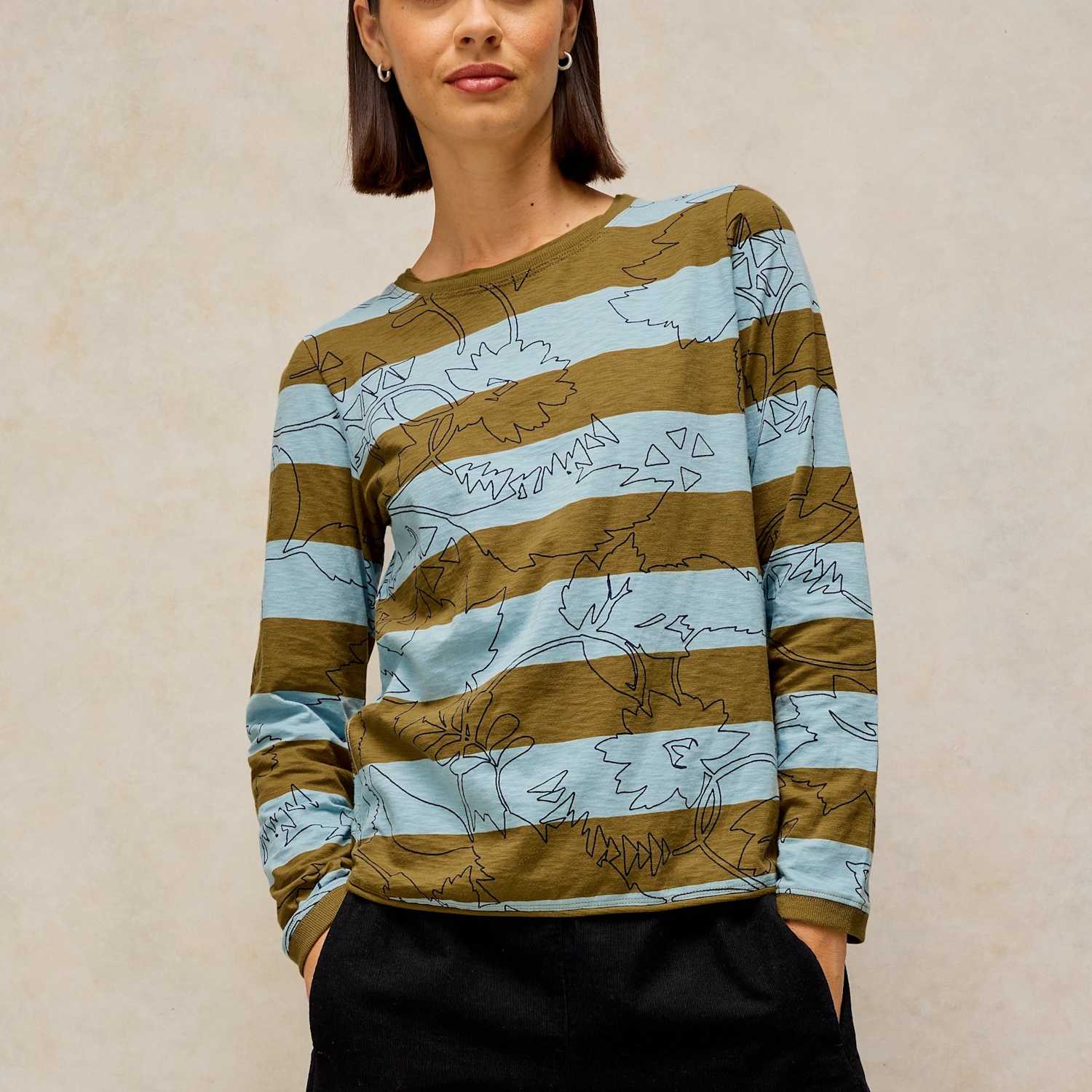 White Stuff Women's Pure Cotton Striped Floral Crew Neck Top - 18 - Blue Mix - Available at M&S
