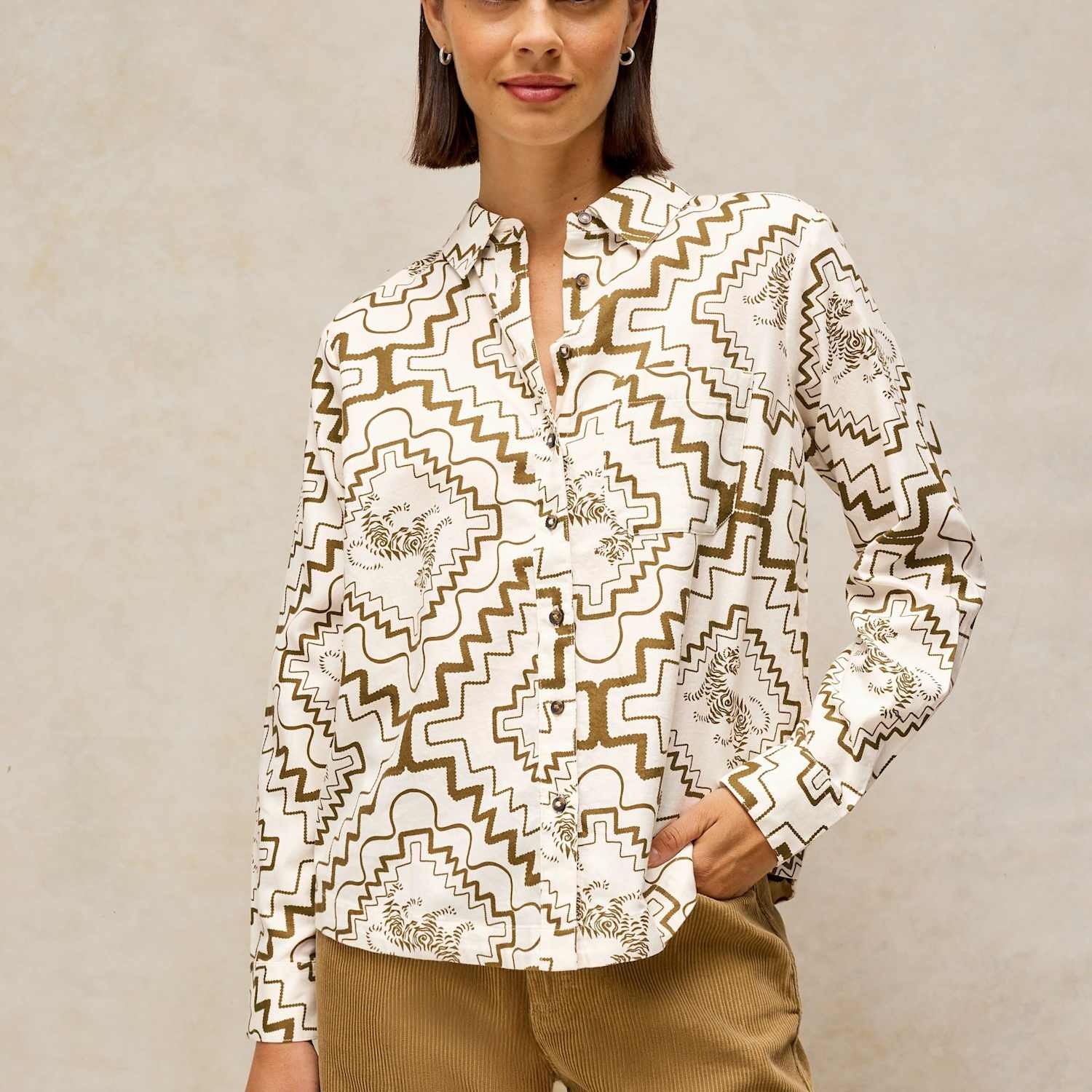 White Stuff Women's Pure Cotton Embroidery Print Shirt - 12 - White Mix - Available at M&S