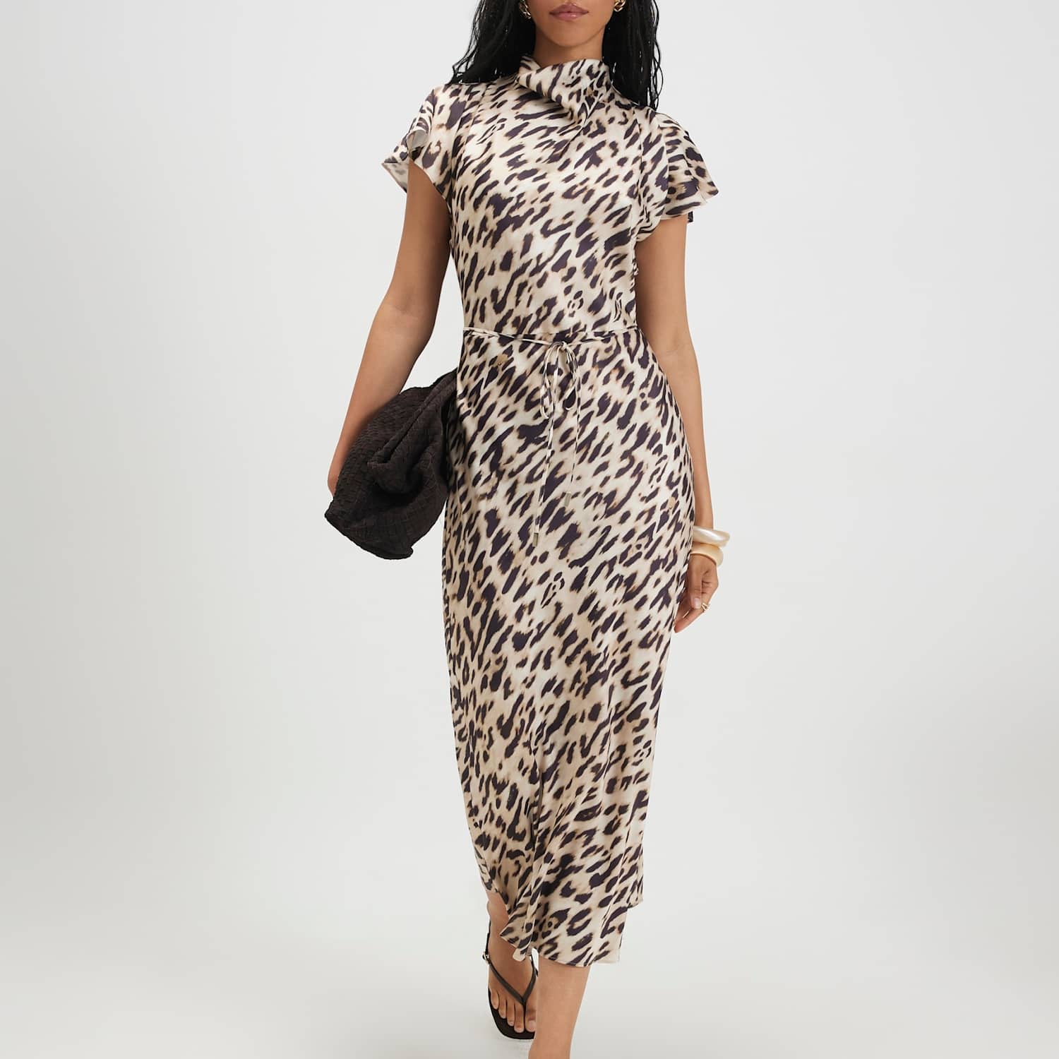 River Island Women's Leopard Print Belted Midaxi Column Dress - 10 - Beige Mix - Available at M&S