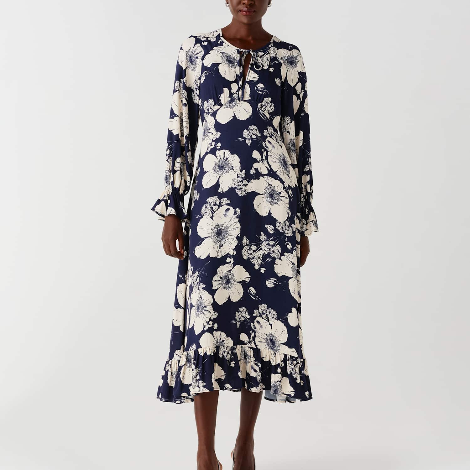 Ghost Women's Crepe Floral Keyhole Midi Tea Dress - 12 - Navy Mix - Available at M&S