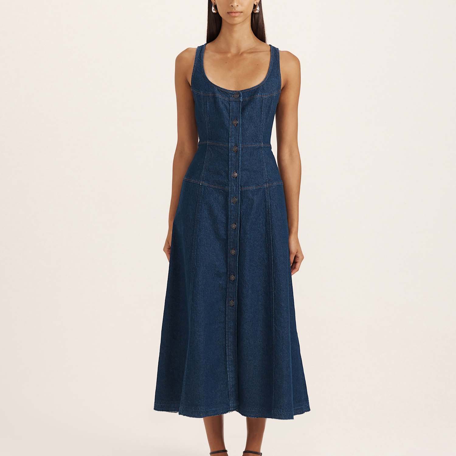 Saba Women's Denim Scoop Neck Midi Skater Dress - 10 - Blue - Available at M&S