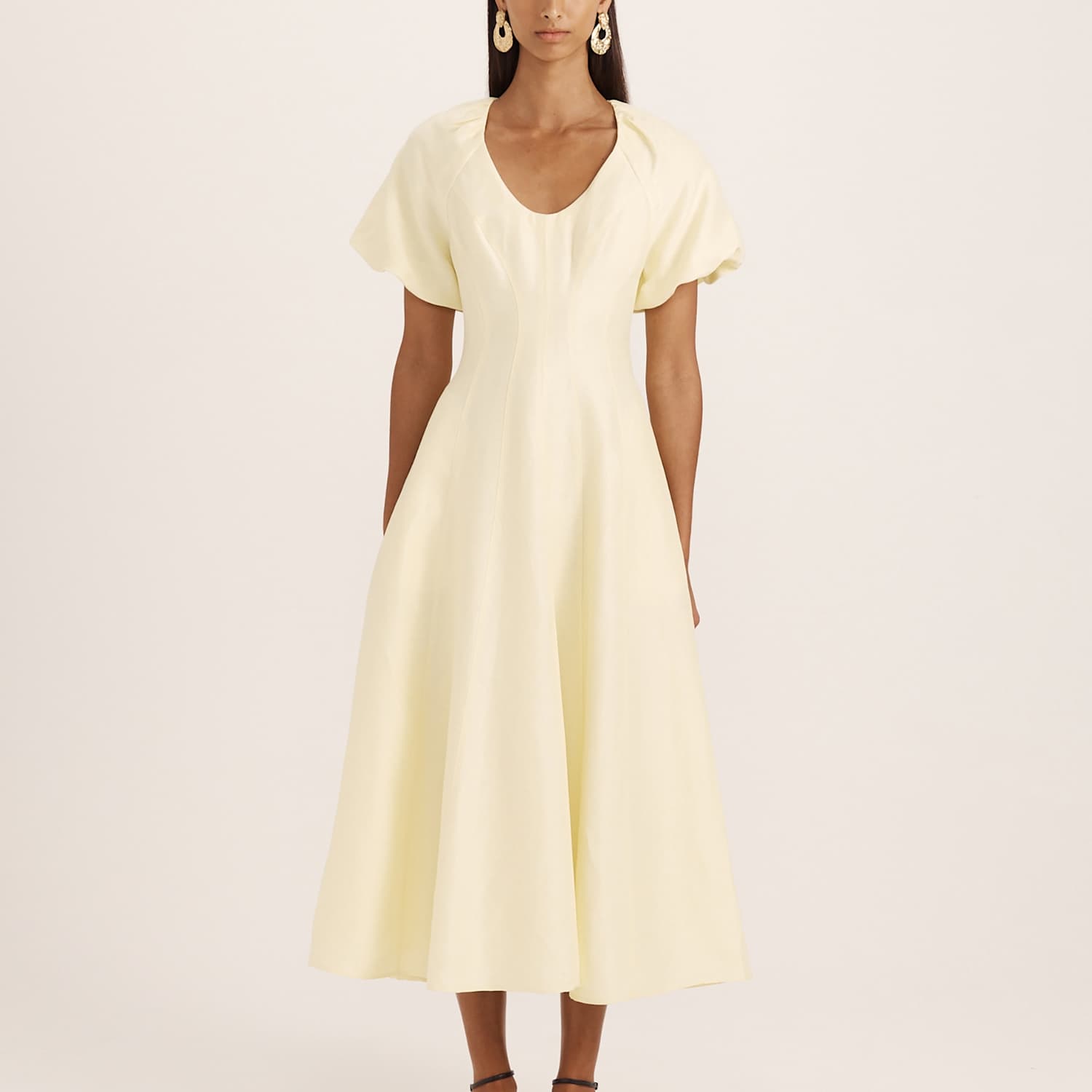Saba Women's Linen Rich Scoop Neck Midi Waisted Dress - 8 - Yellow - Available at M&S
