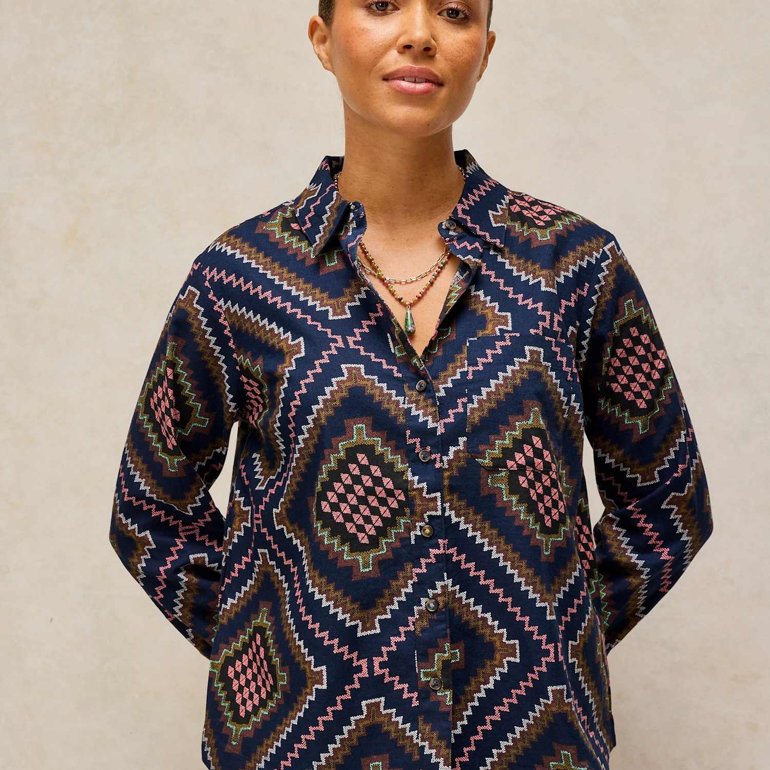 White Stuff Women's Pure Cotton Printed Collared Shirt - 18 - Navy Mix - Available at M&S