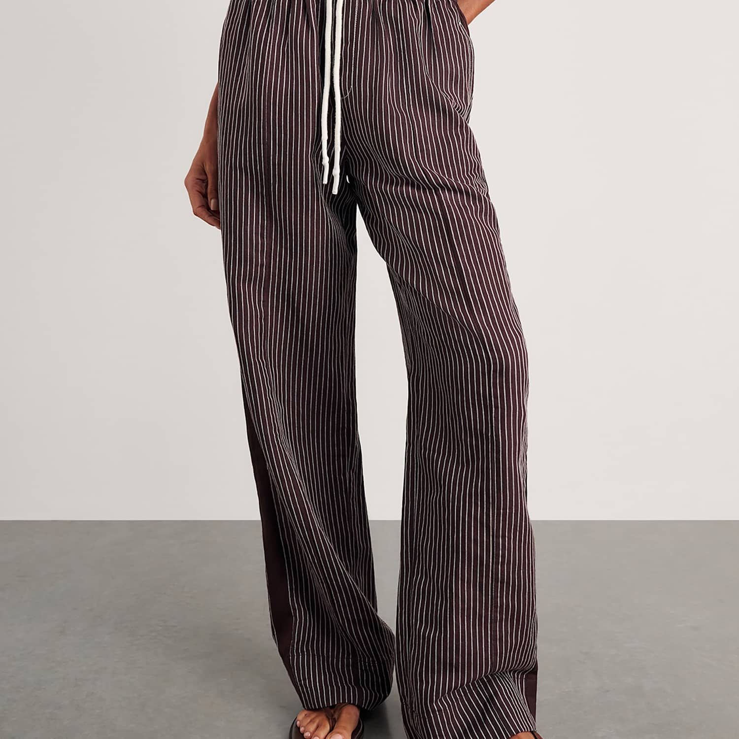 Jag Women's Linen Rich Striped Wide Leg Trousers - 12 - Brown Mix - Available at M&S