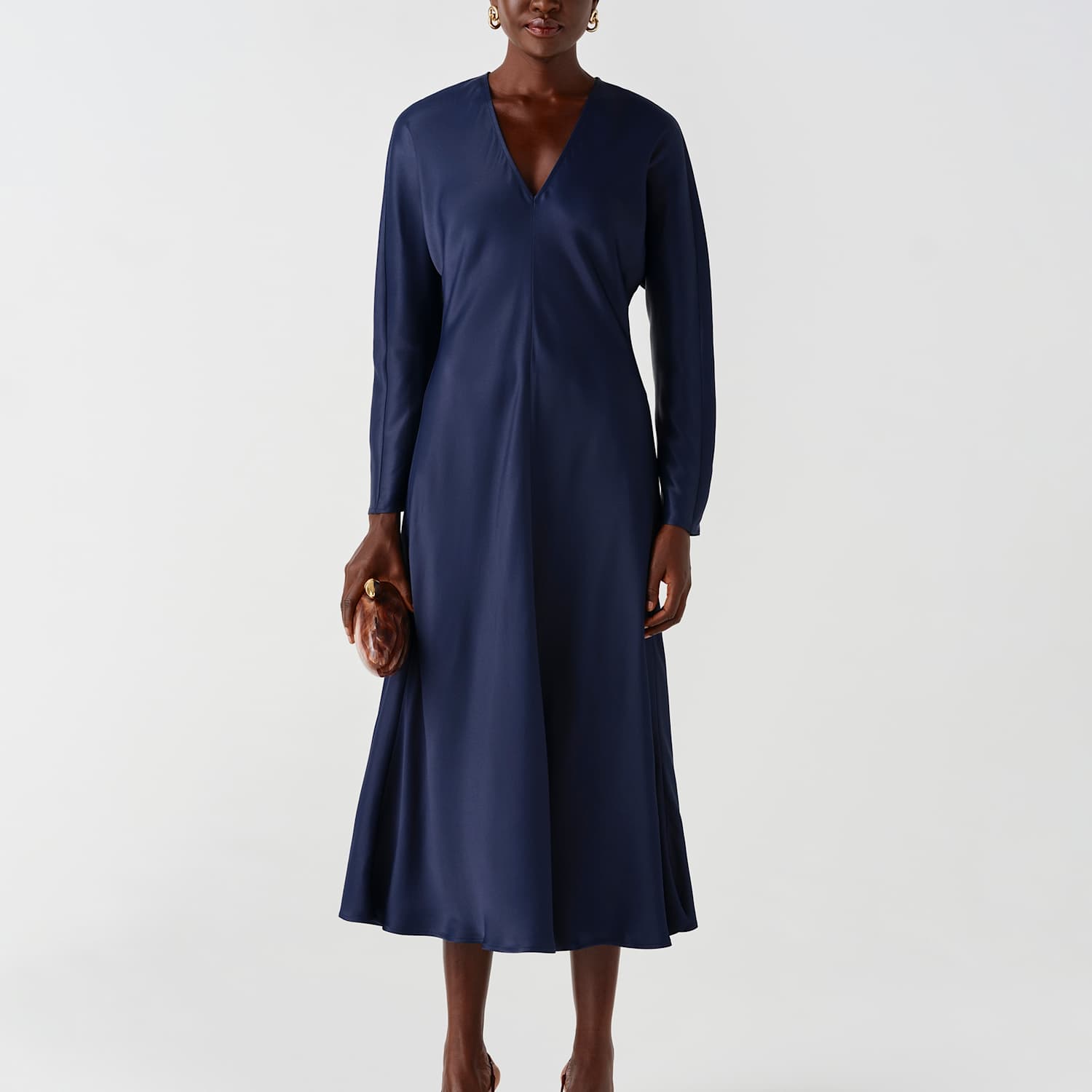 Ghost Women's Satin V Neck Wrap Midaxi Column Dress - 12 - Navy - Available at M&S