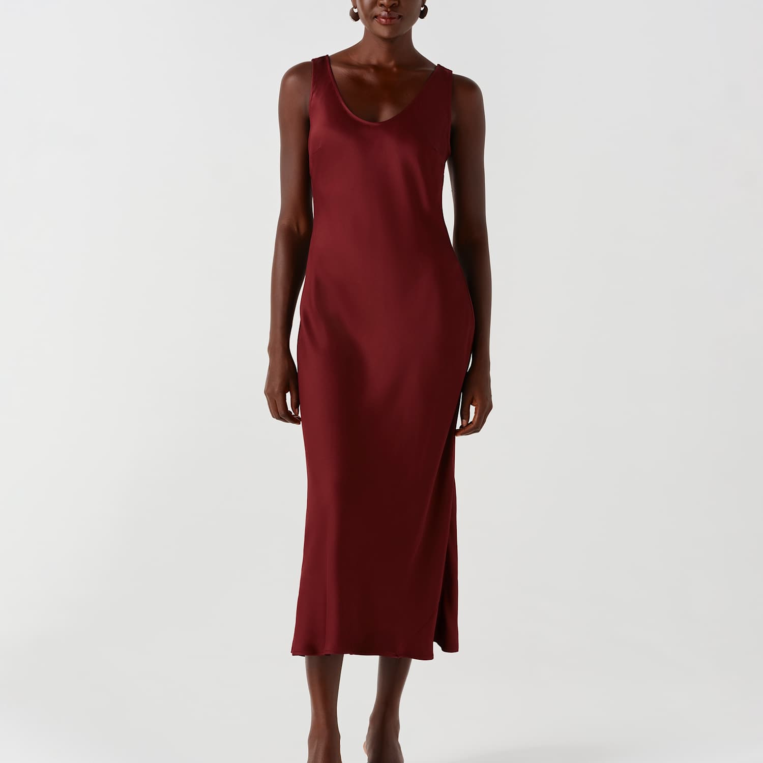 Ghost Women's Satin V Neck Midaxi Cami Slip Dress - 14 - Burgundy - Available at M&S