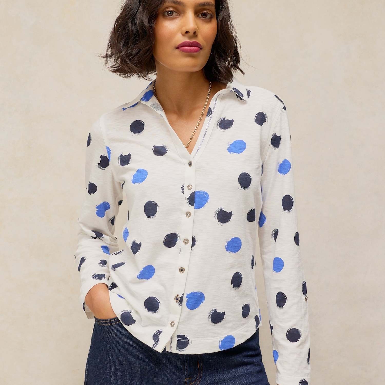 White Stuff Women's Pure Cotton Printed Collared Shirt - 14 - White Mix - Available at M&S