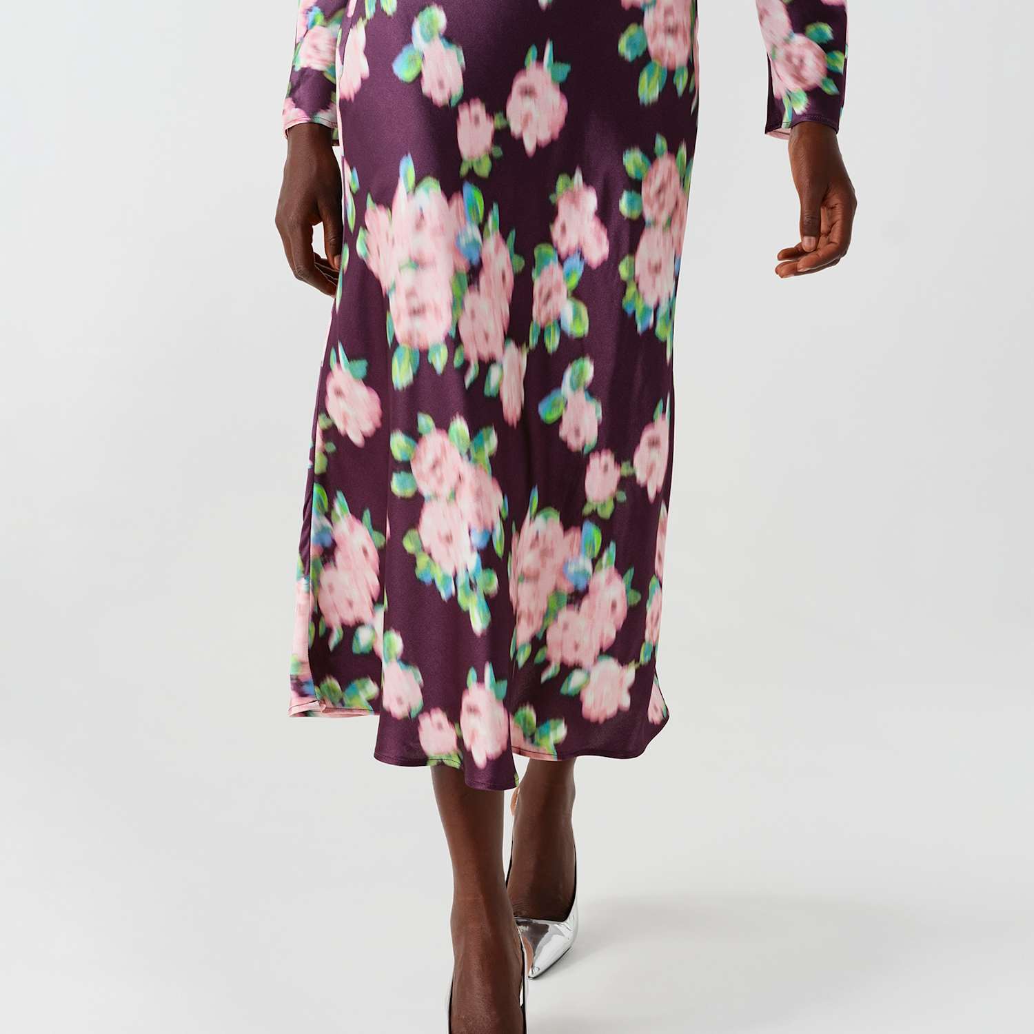 Ghost Women's Satin Floral Midi Slip Skirt - 12 - Purple Mix - Available at M&S