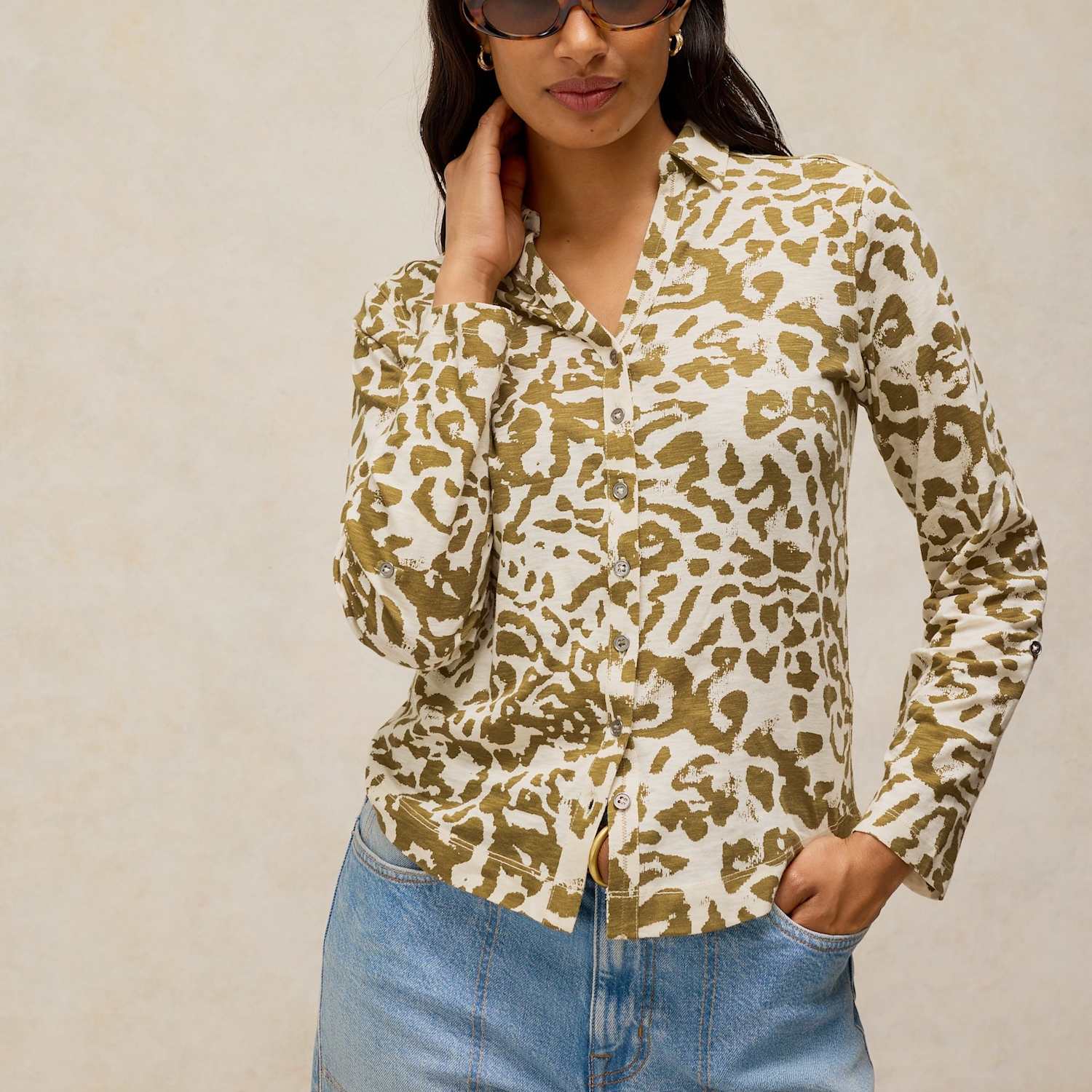 White Stuff Women's Pure Cotton Printed Collared Shirt - 16 - Green Mix - Available at M&S