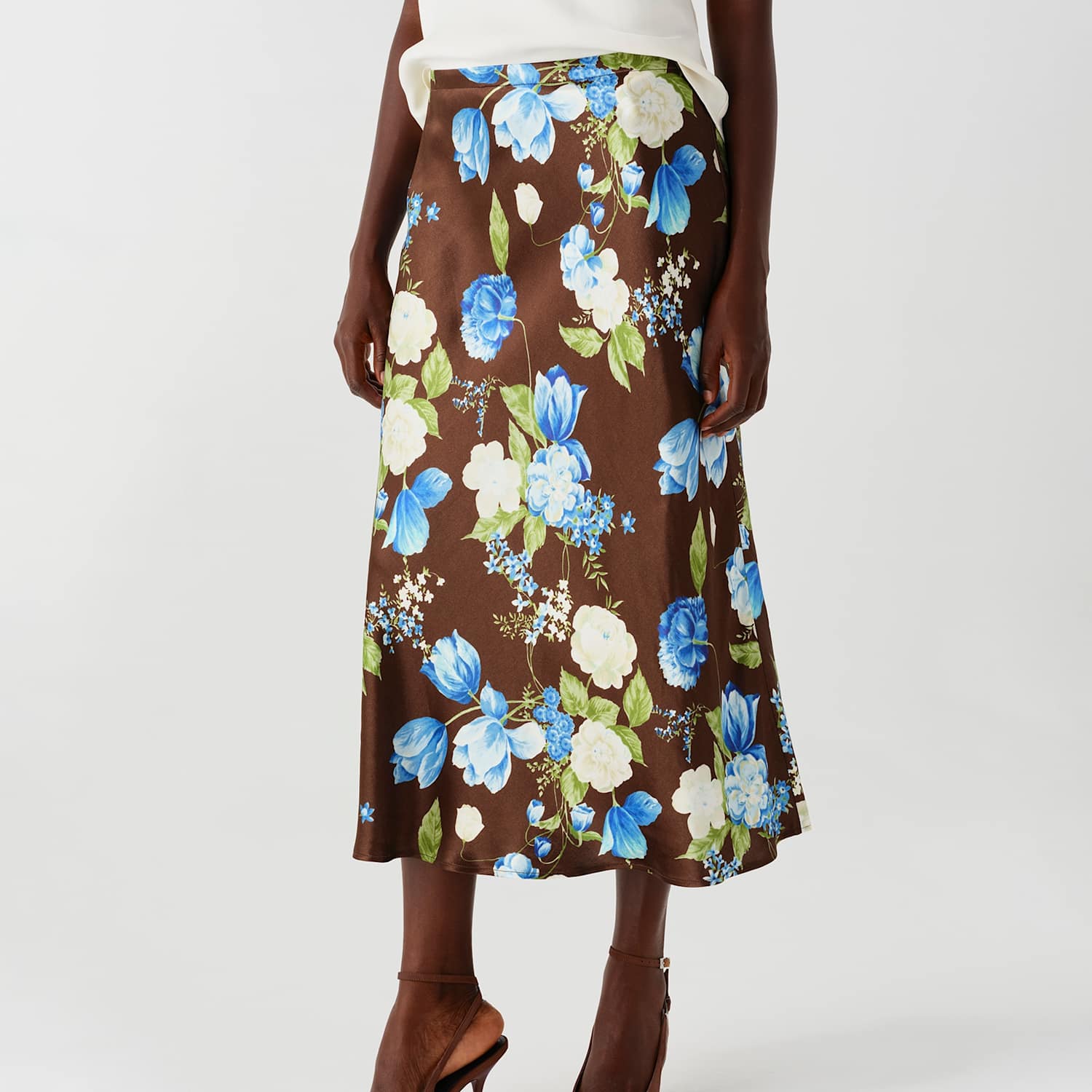 Ghost Women's Satin Floral Midi Slip Skirt - 10 - Brown Mix - Available at M&S