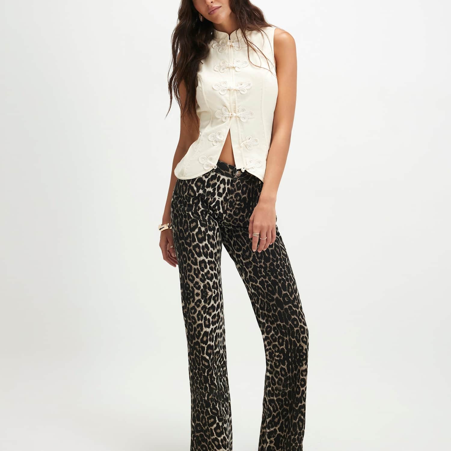 River Island Women's Leopard Print Slim Fit Straight Leg Jeans - 14 - Beige - Available at M&S