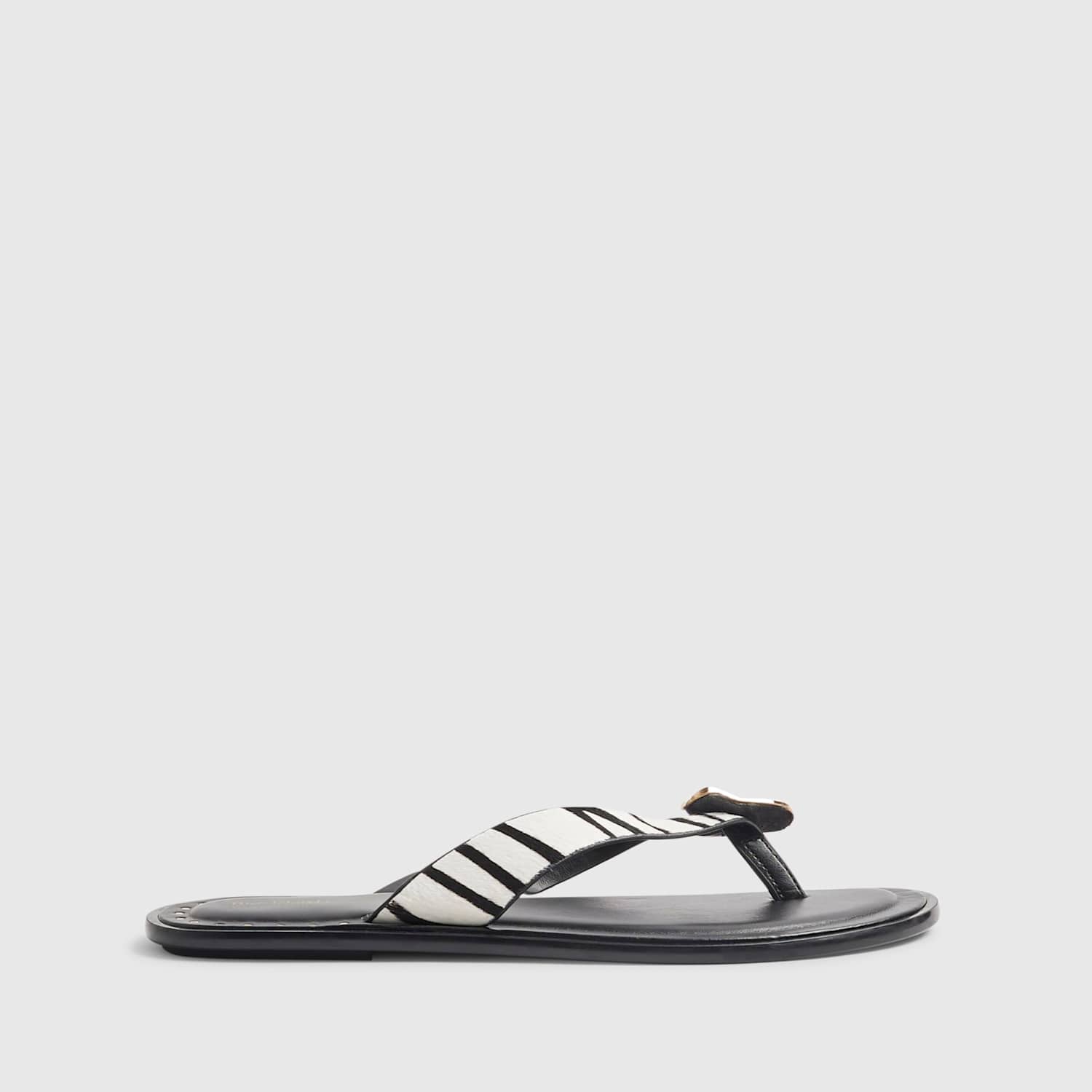 River Island Women's Leather Zebra Print Hardware Toe Thong Sandals - 6 - Black Mix - Available at M&S