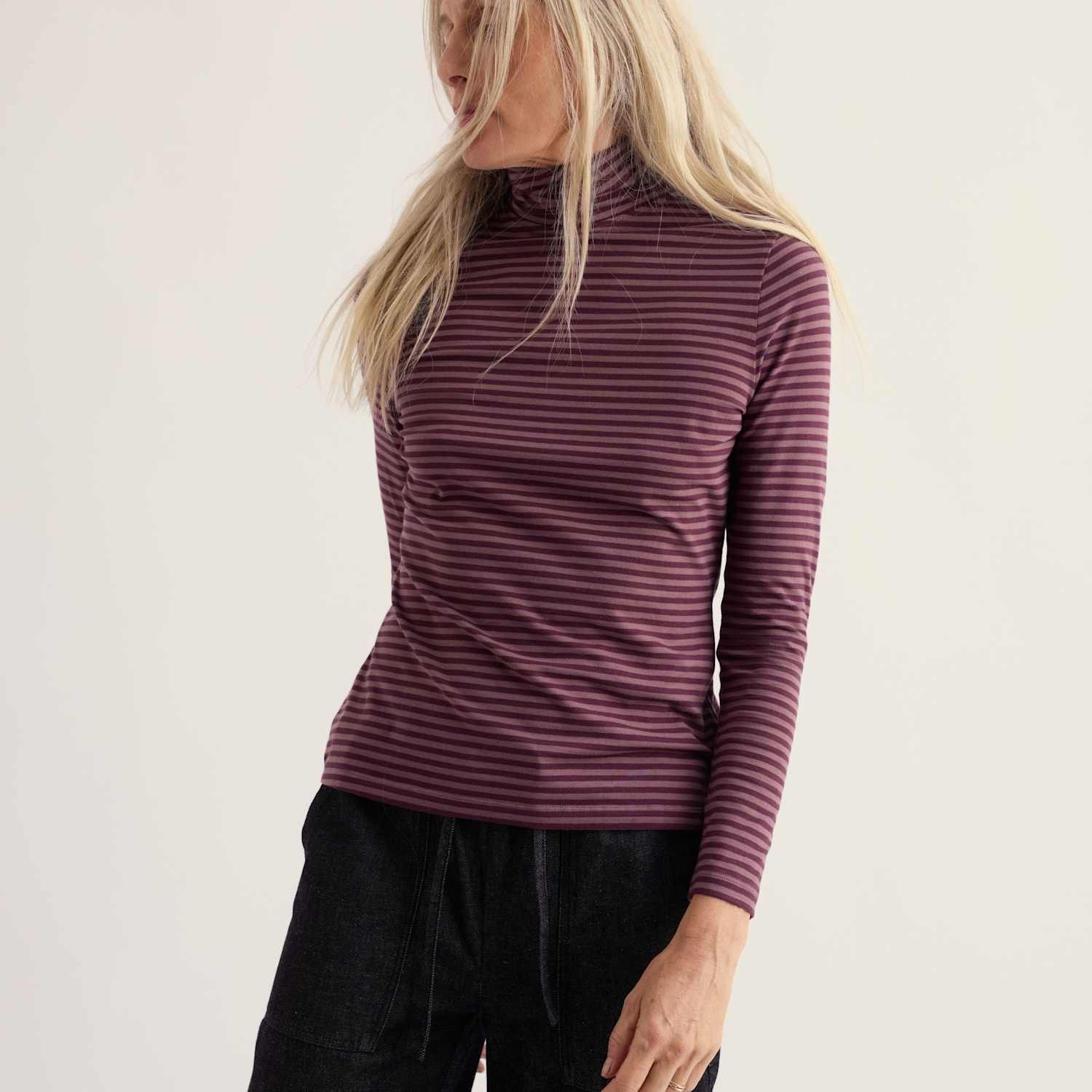 Seasalt Cornwall Women's Cotton Rich Striped Roll Neck Top - 8 - Purple Mix - Available at M&S