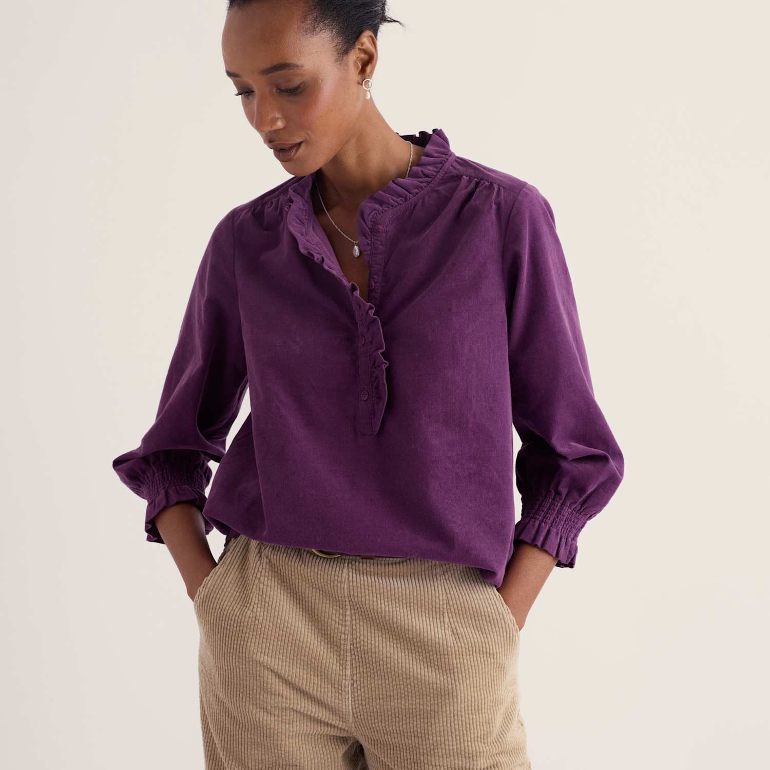 Seasalt Cornwall Women's Cord Frill Detail Relaxed Top - 10 - Purple - Available at M&S