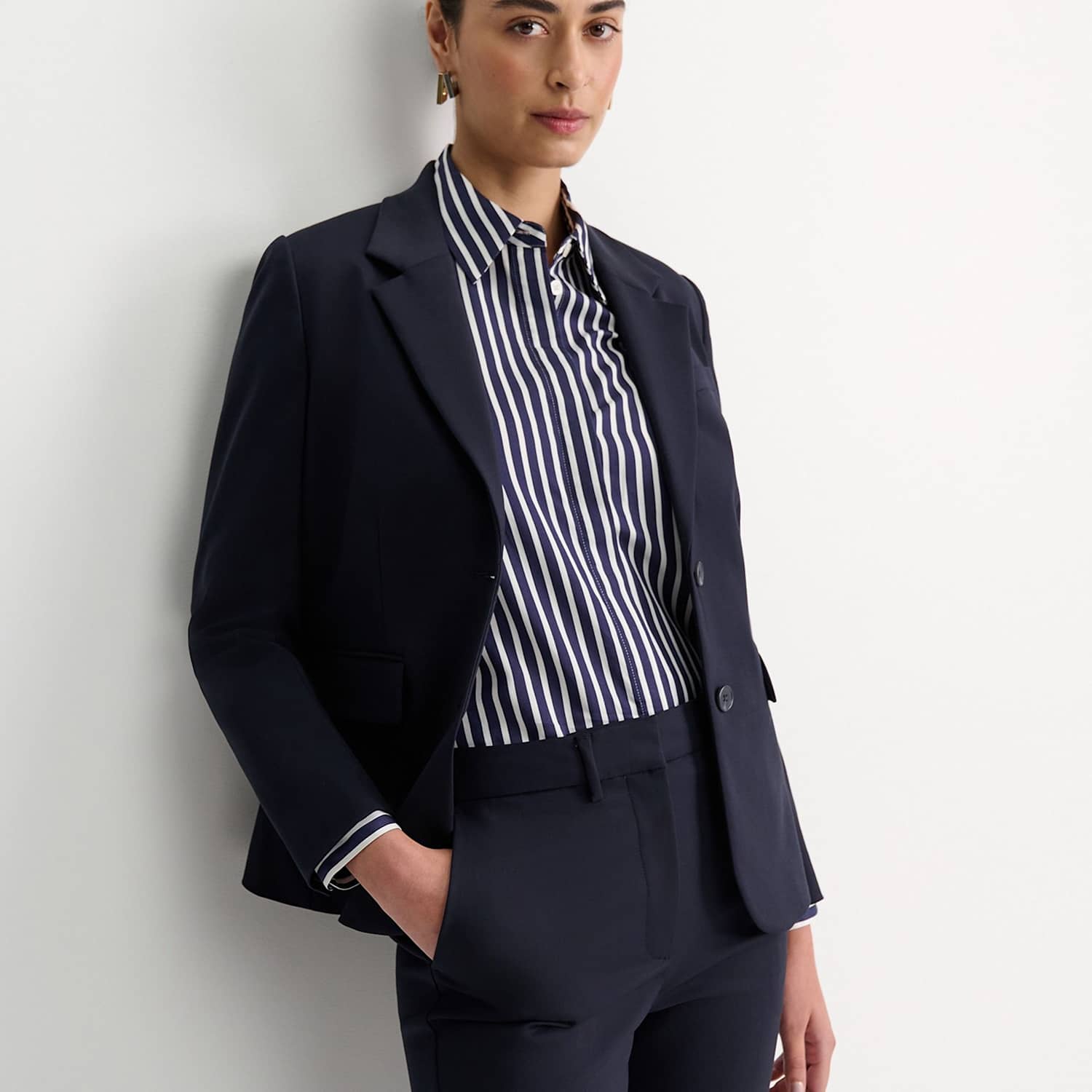 Sportscraft Women's Cotton Rich Tailored Blazer - 10 - Navy - Available at M&S