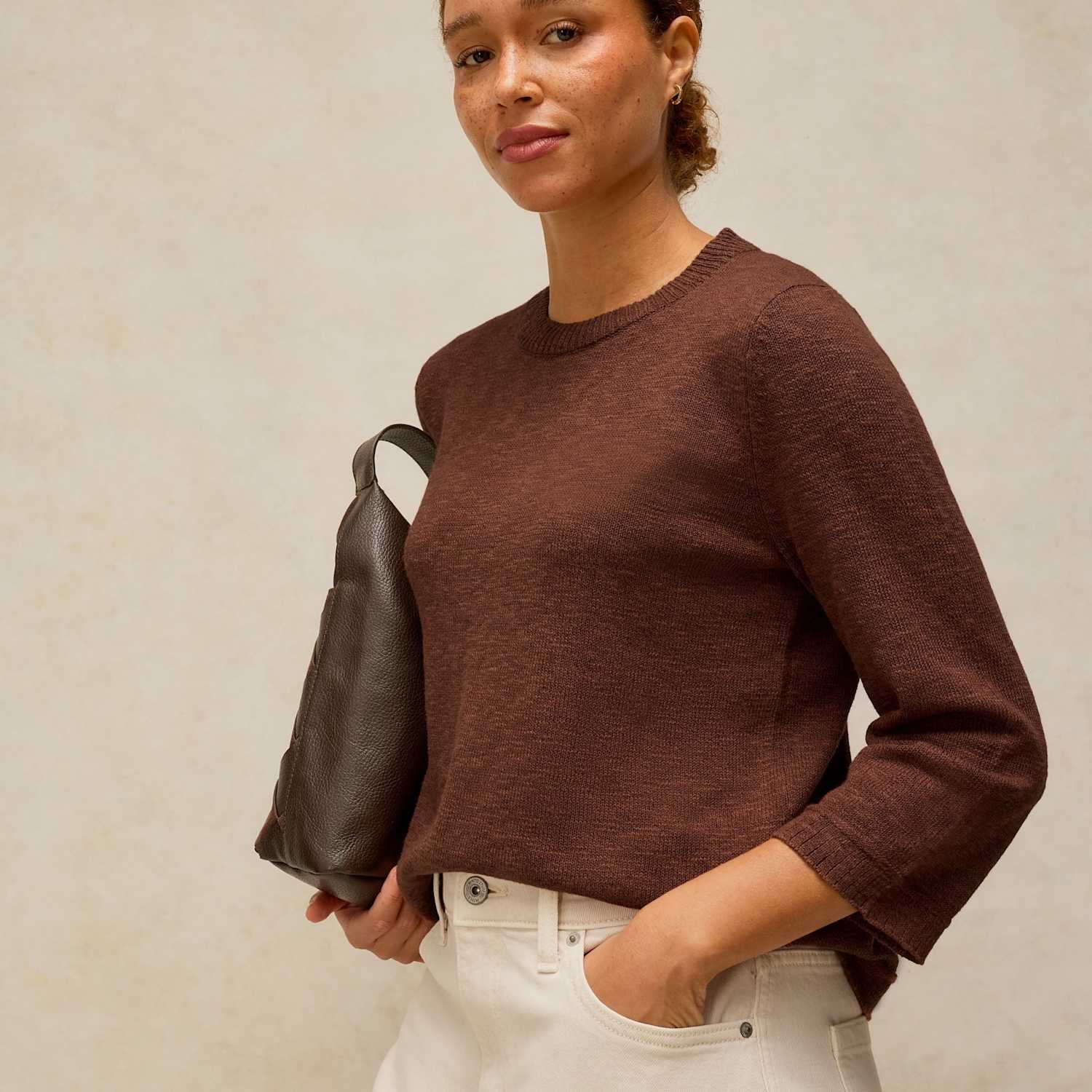 White Stuff Women's Cotton Rich Crew Neck Jumper - 10 - Brown - Available at M&S