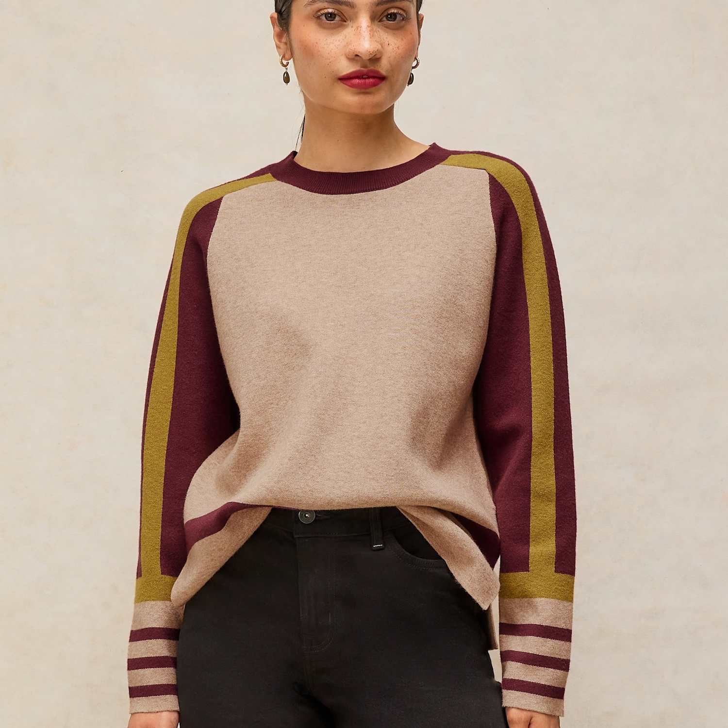White Stuff Women's Colour Block Striped Sleeve Jumper - 20 - Natural Mix - Available at M&S