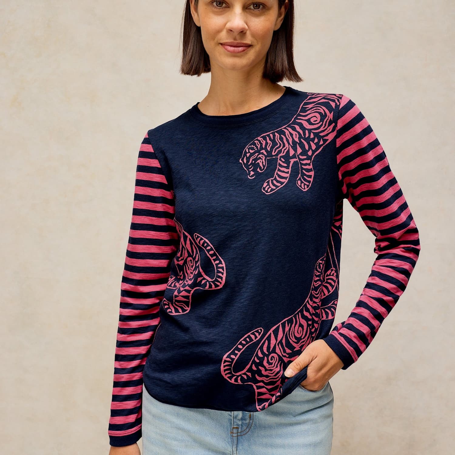 White Stuff Women's Pure Cotton Printed T-Shirt - 12 - Navy Mix - Available at M&S