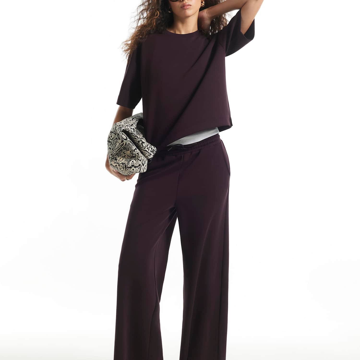 River Island Women's Soft Touch Drawstring Wide Leg Joggers - Extra Small - Burgundy - Available at M&S