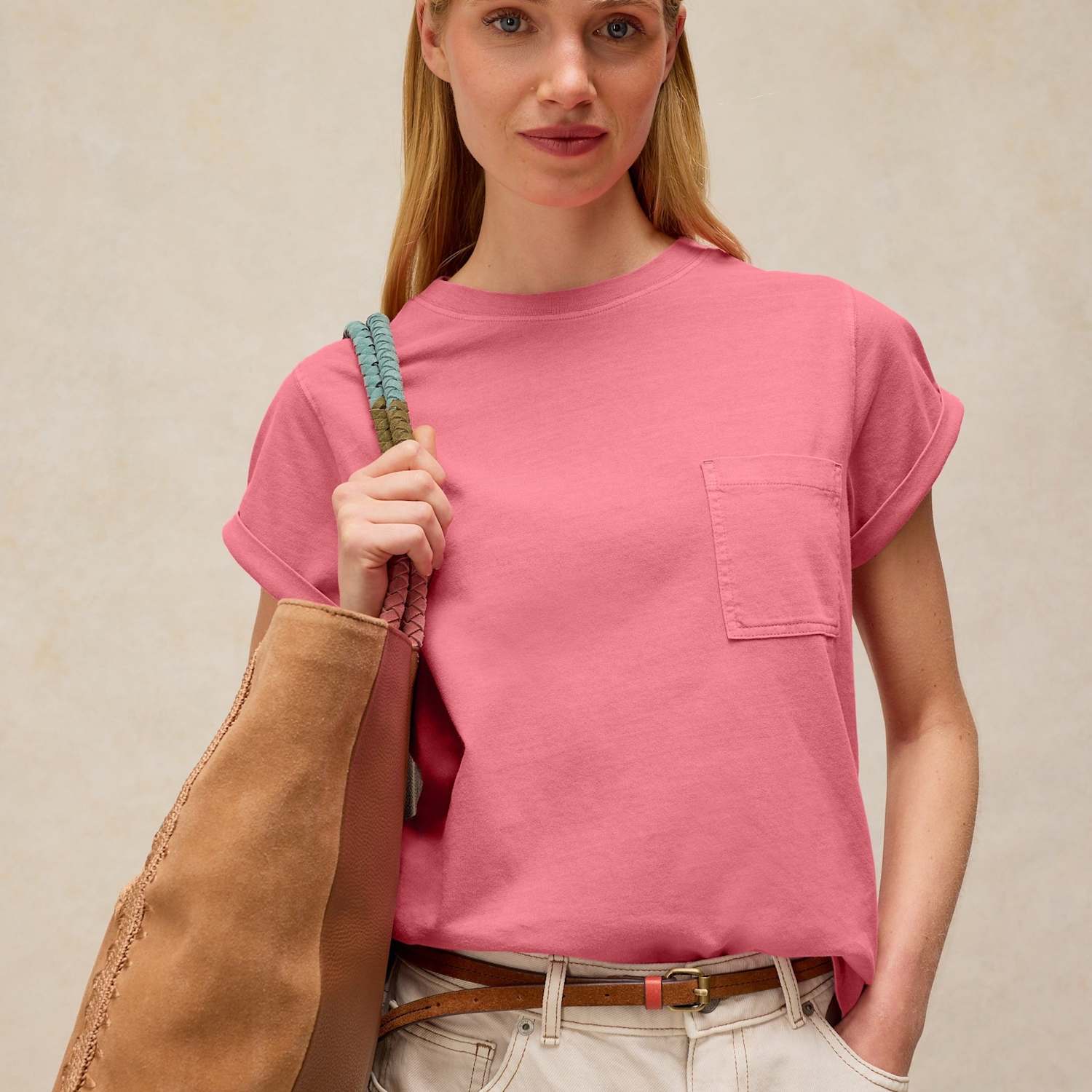 White Stuff Women's Pure Cotton Crew Neck Chest Pocket T-Shirt - 8 - Pink - Available at M&S