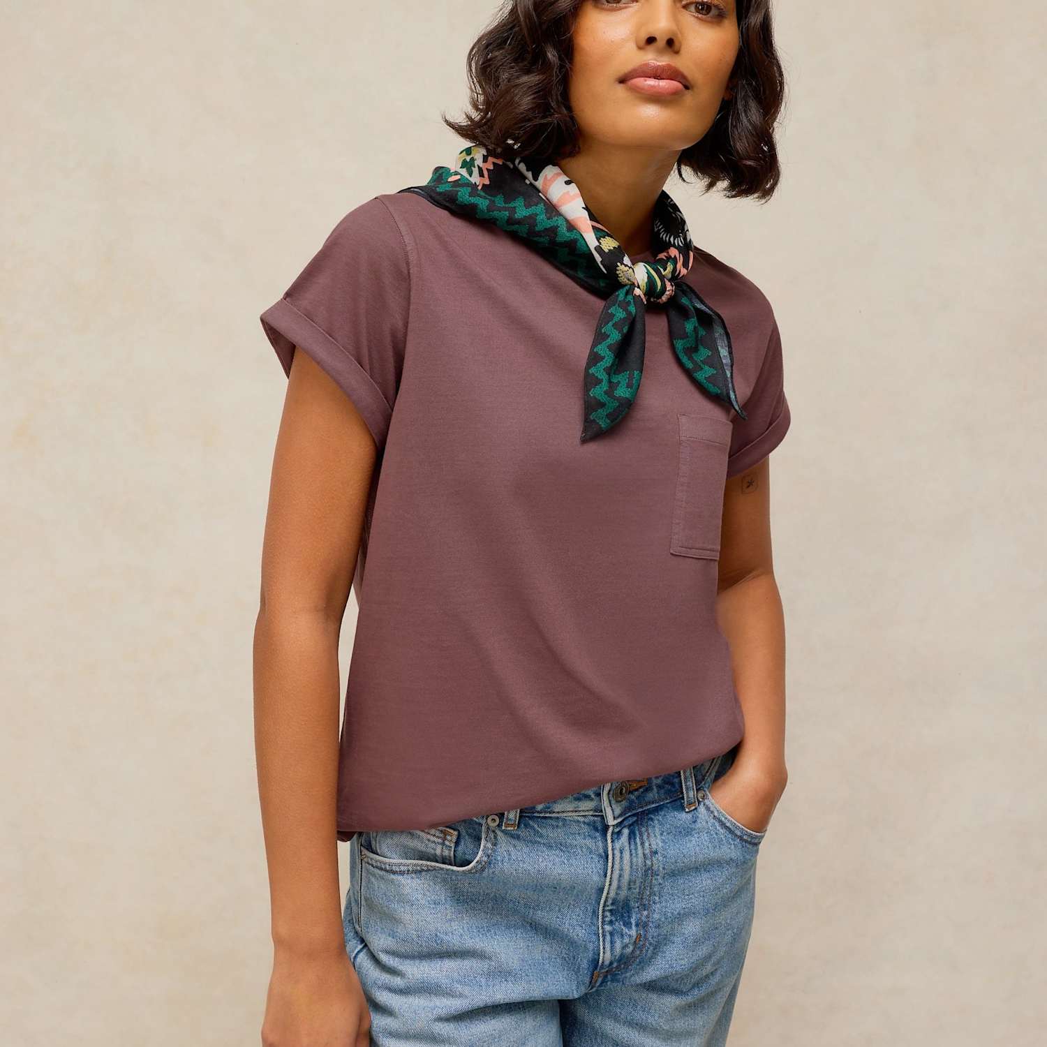 White Stuff Women's Pure Cotton Crew Neck Chest Pocket T-Shirt - 16 - Brown - Available at M&S