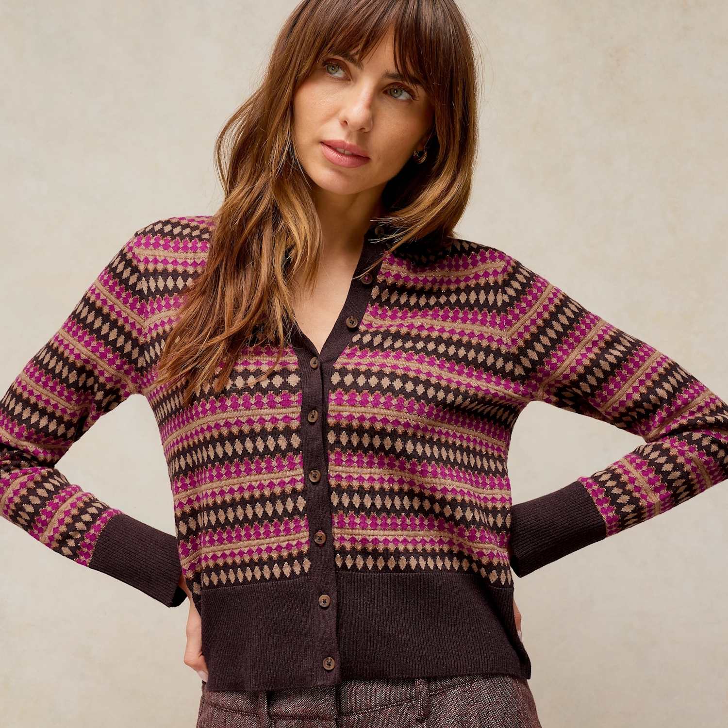 White Stuff Women's Pure Cotton Fair Isle Cardigan - 12 - Pink Mix - Available at M&S