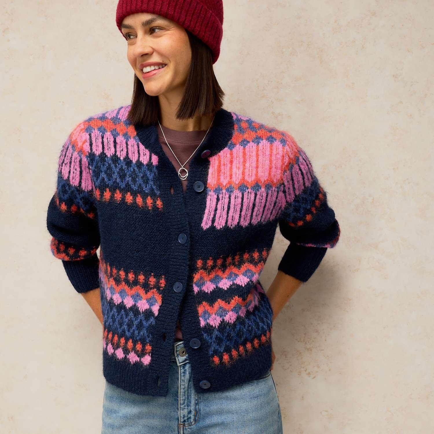 White Stuff Women's Kelly Fluffy Cardigan with Wool - 14 - Navy Mix - Available at M&S