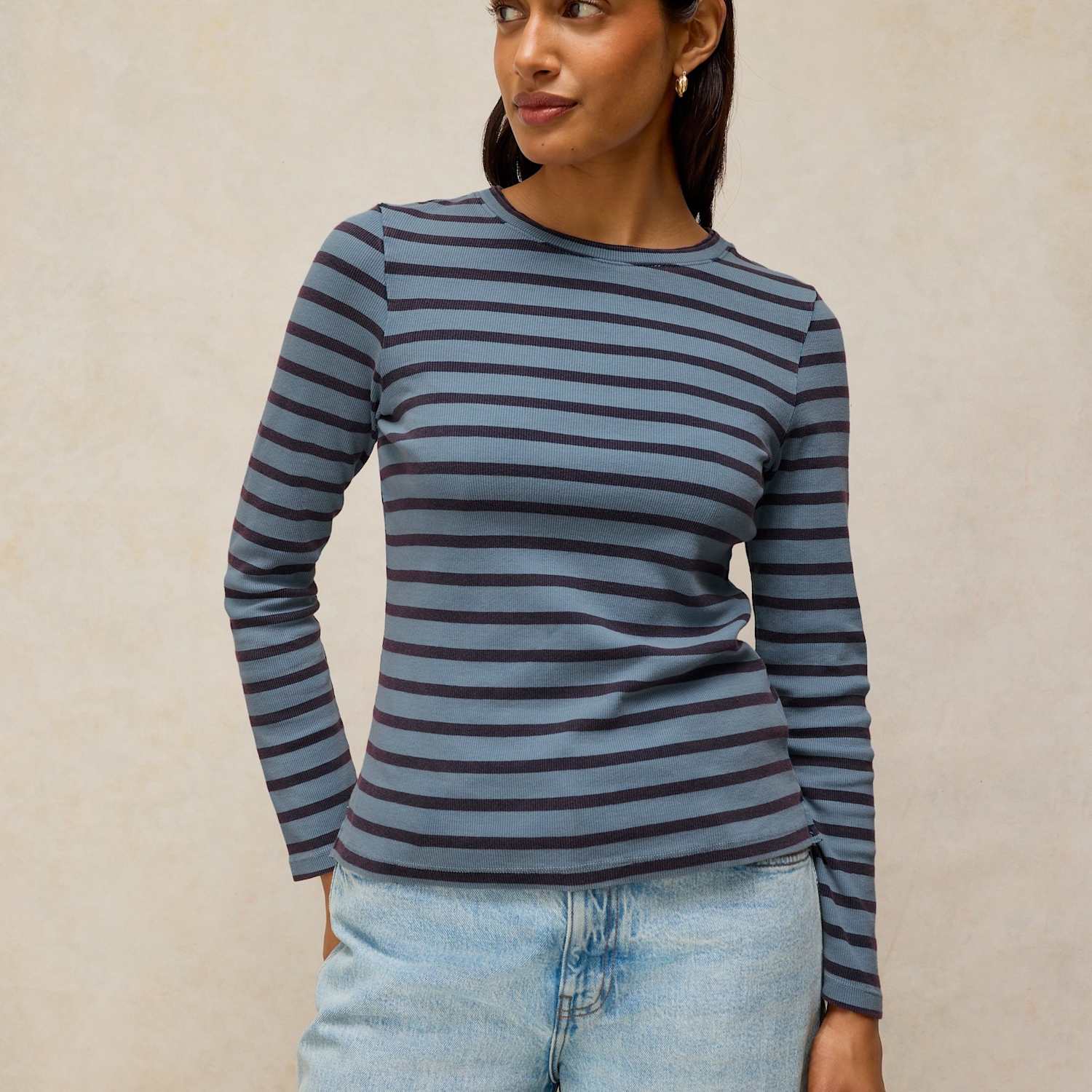 White Stuff Women's Cotton Rich Striped Crew Neck T-Shirt - 22 - Blue Mix - Available at M&S
