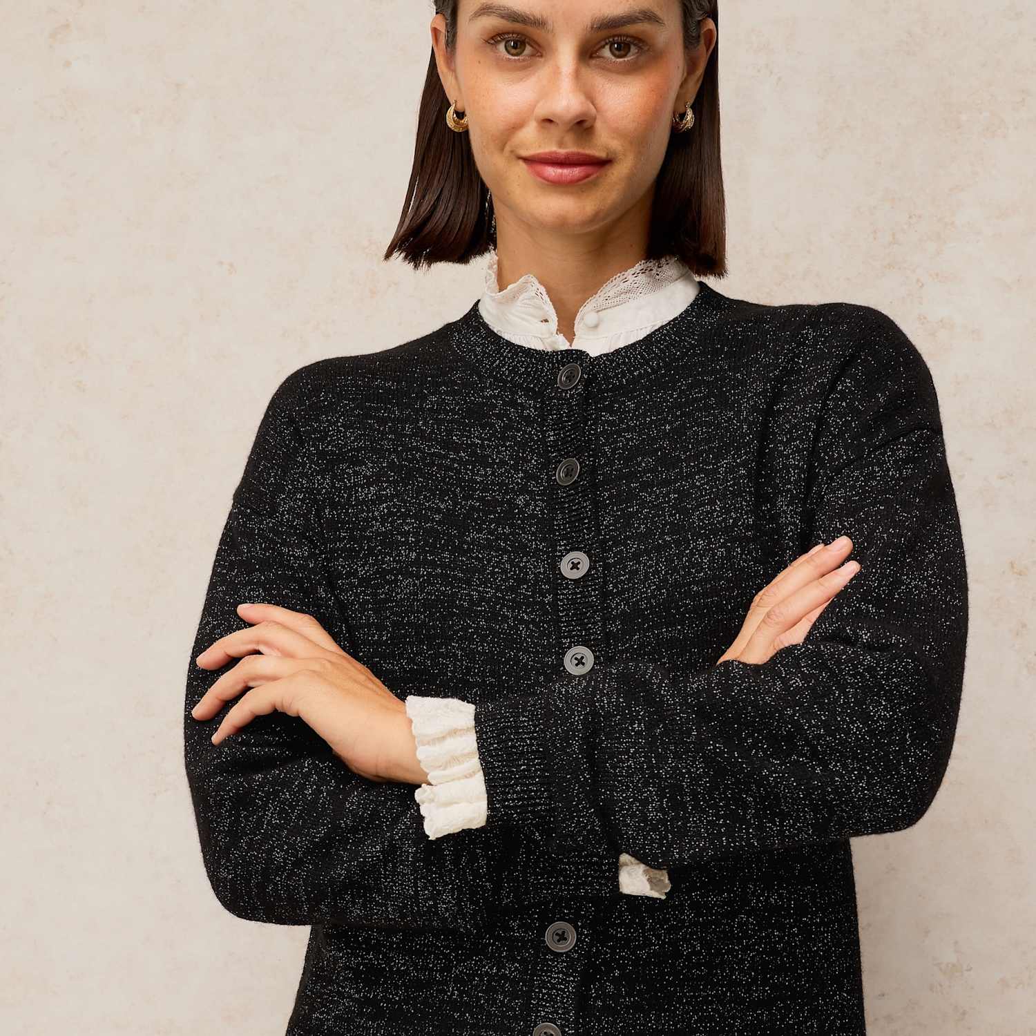 White Stuff Women's Sansa Wool Blend Sparkly Cardigan - 12 - Black - Available at M&S