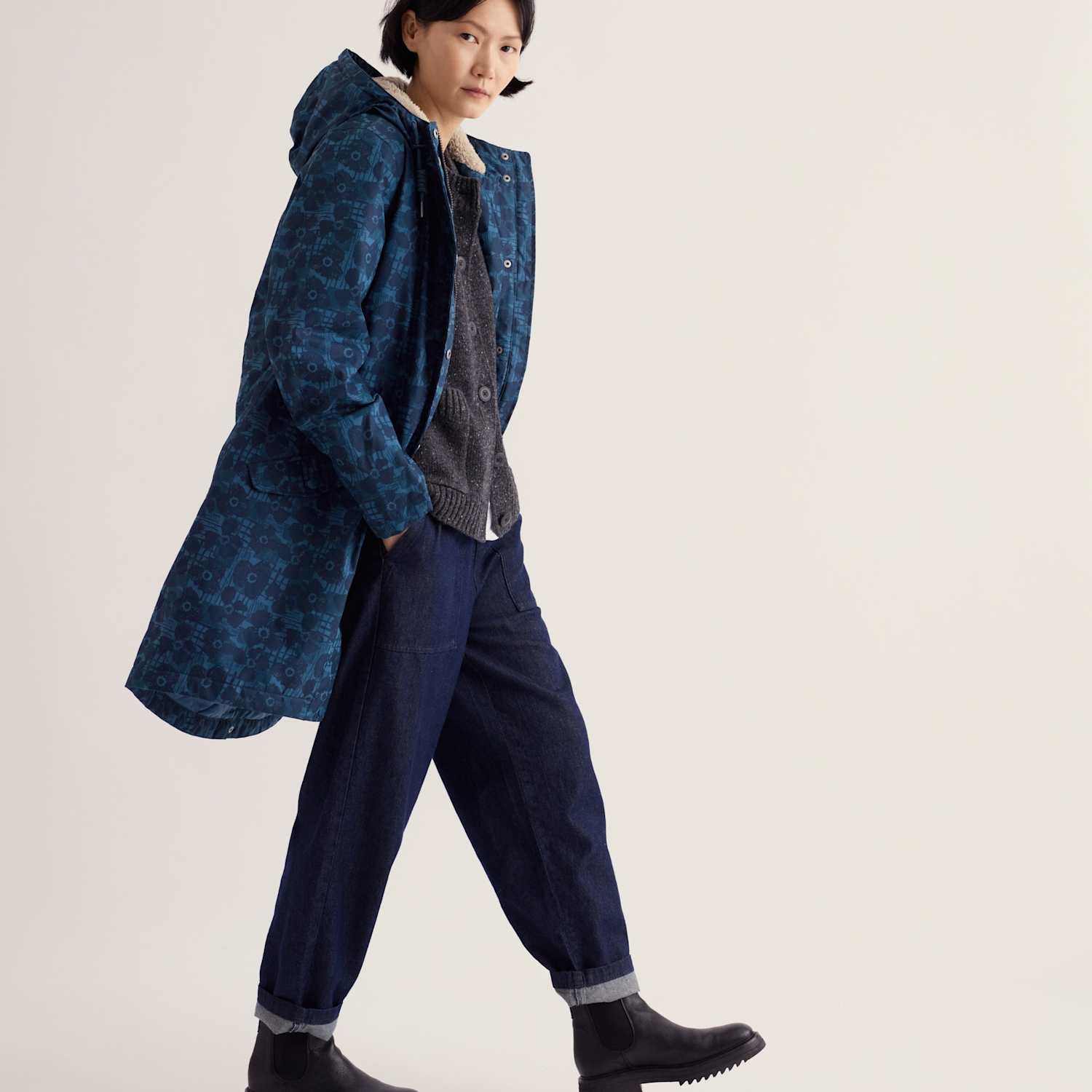 Seasalt Cornwall Women's Cotton Rich Waterproof Floral Parka Coat - 10 - Navy Mix - Available at M&S
