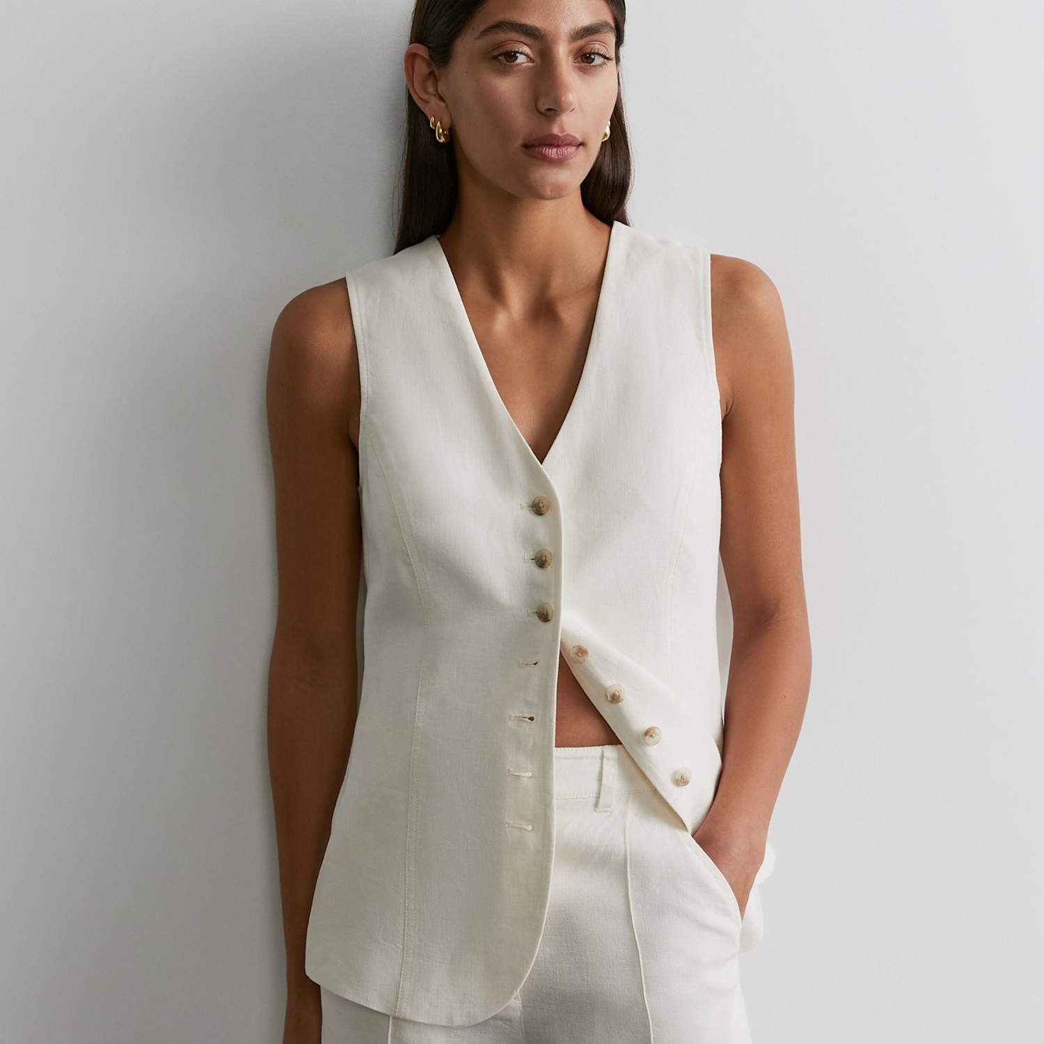 Jag Women's Pure Linen Waistcoat - 8 - White - Available at M&S