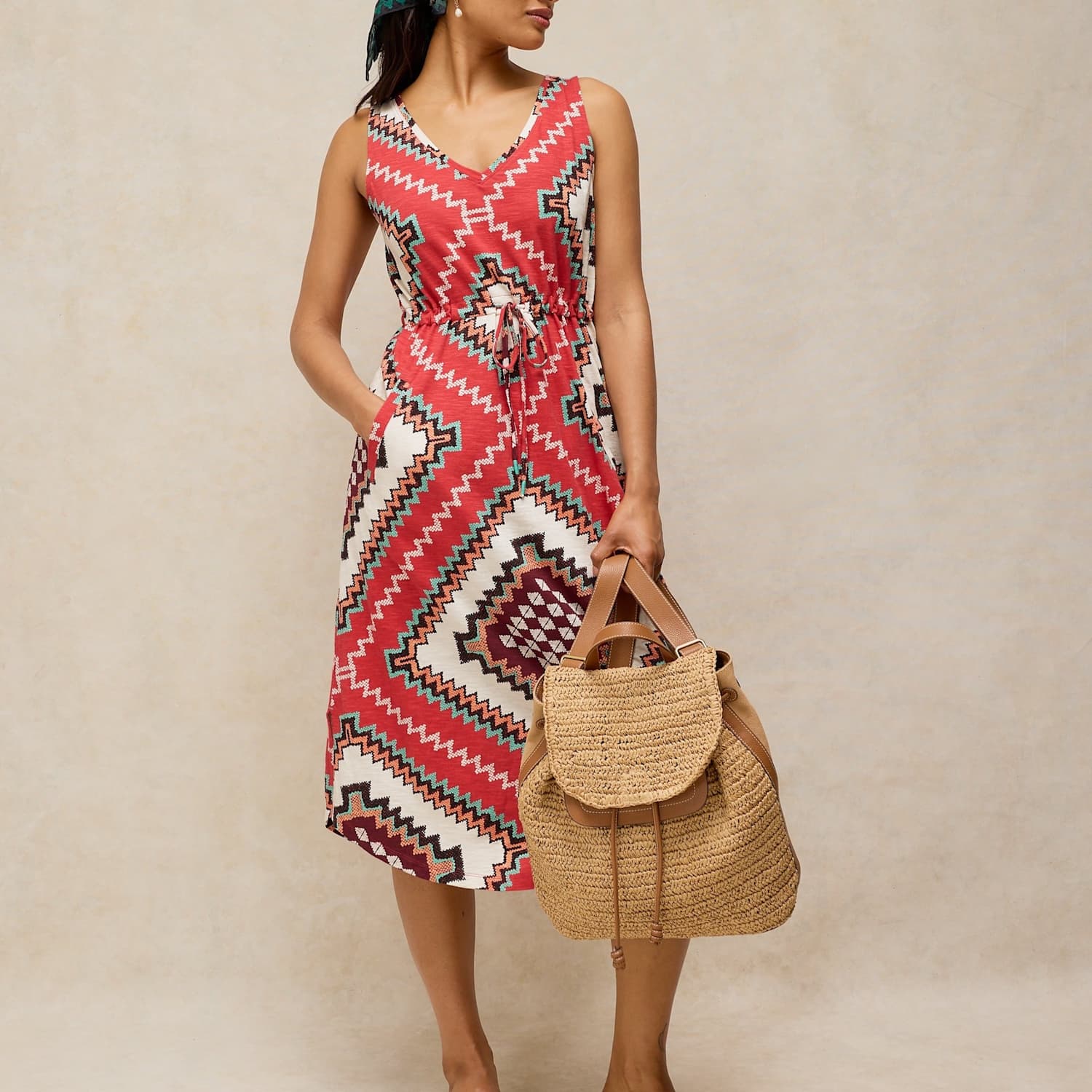 White Stuff Women's Pure Cotton Jersey Patterned Beach Dress - Large - Red Mix - Available at M&S