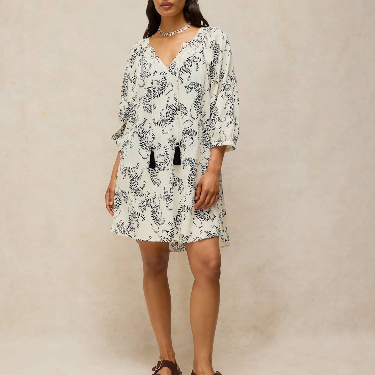 White Stuff Women's Pure Cotton V-Neck Tie Detail Beach Dress - Extra Small - White Mix - Available at M&S