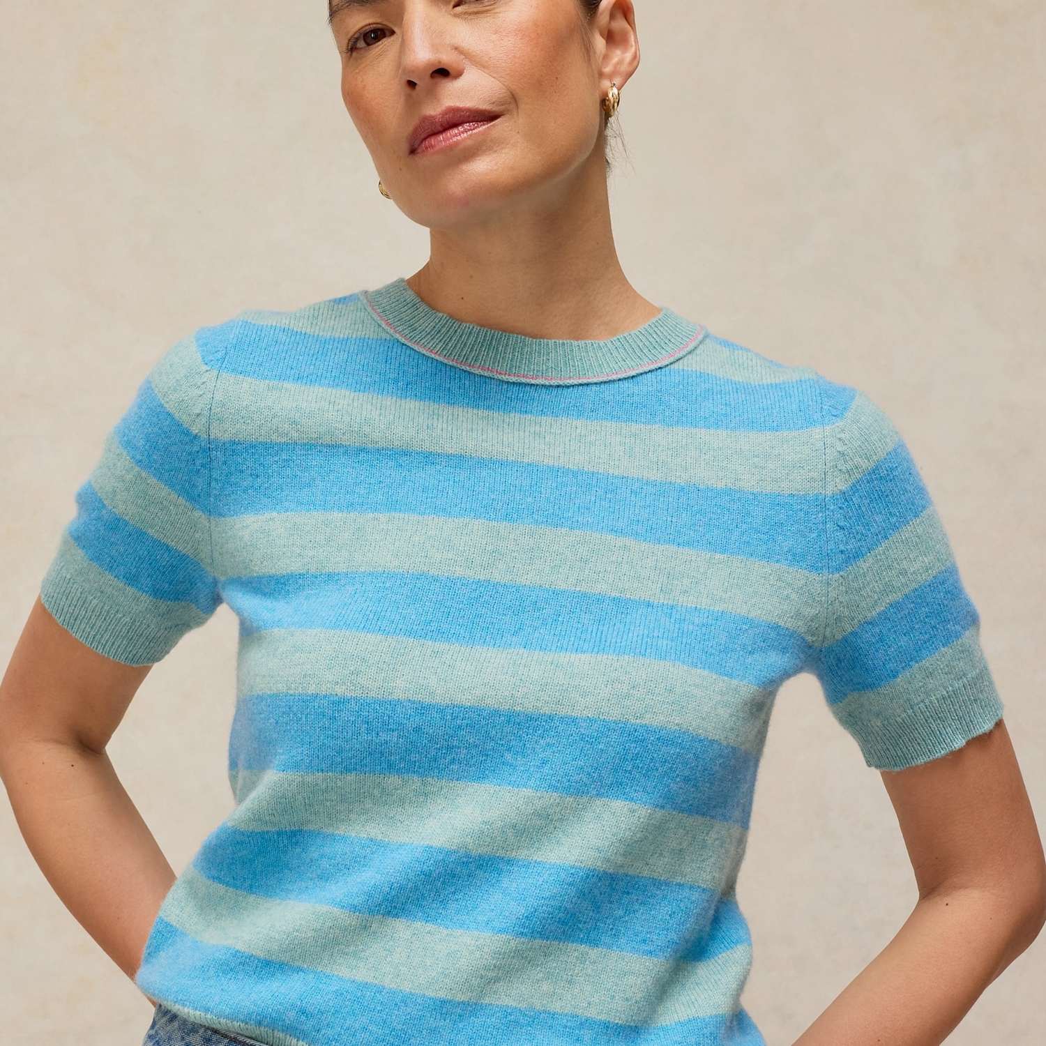 White Stuff Women's Wool Blend Striped Knitted T-Shirt - 6 - Blue Mix - Available at M&S