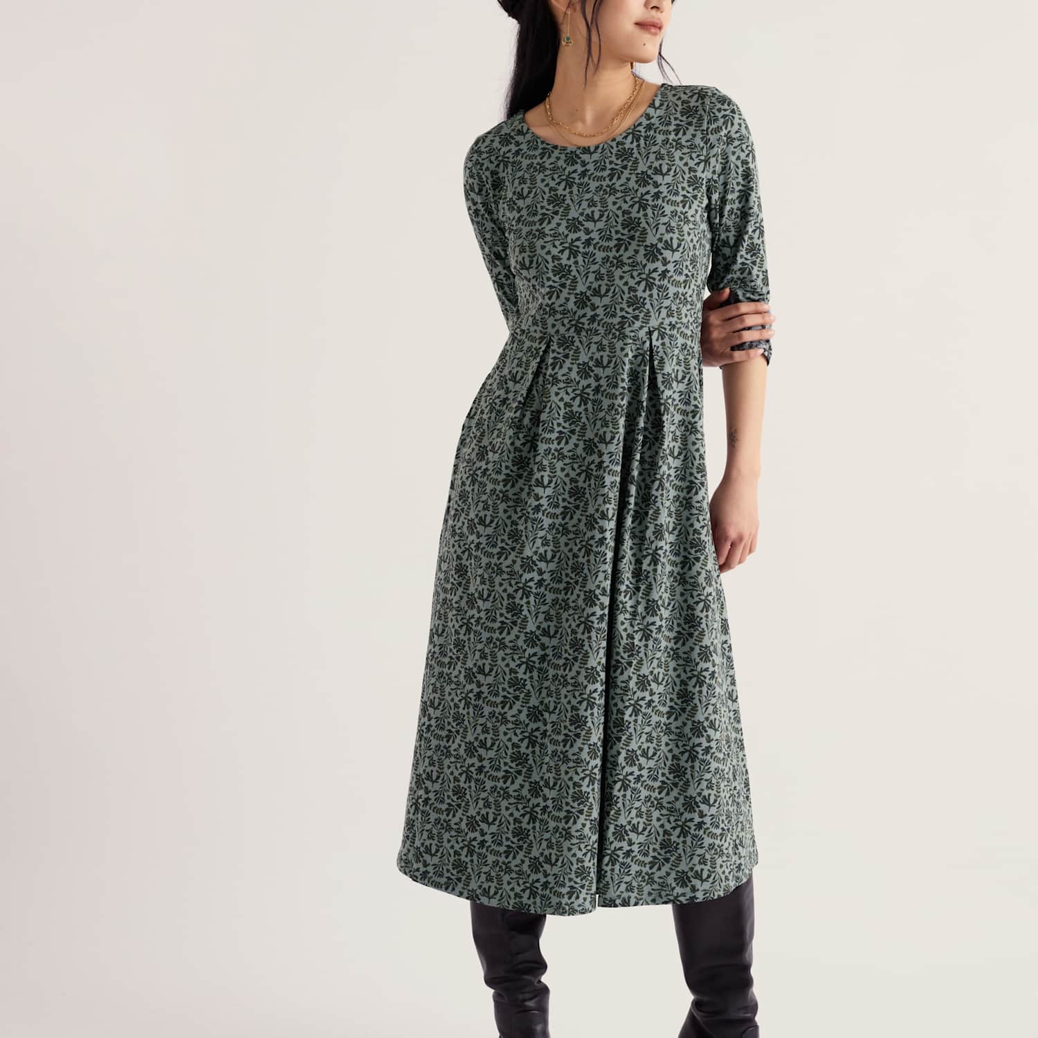 Seasalt Cornwall Women's Cotton Rich Floral Midi Waisted Dress - 16 - Grey Mix - Available at M&S