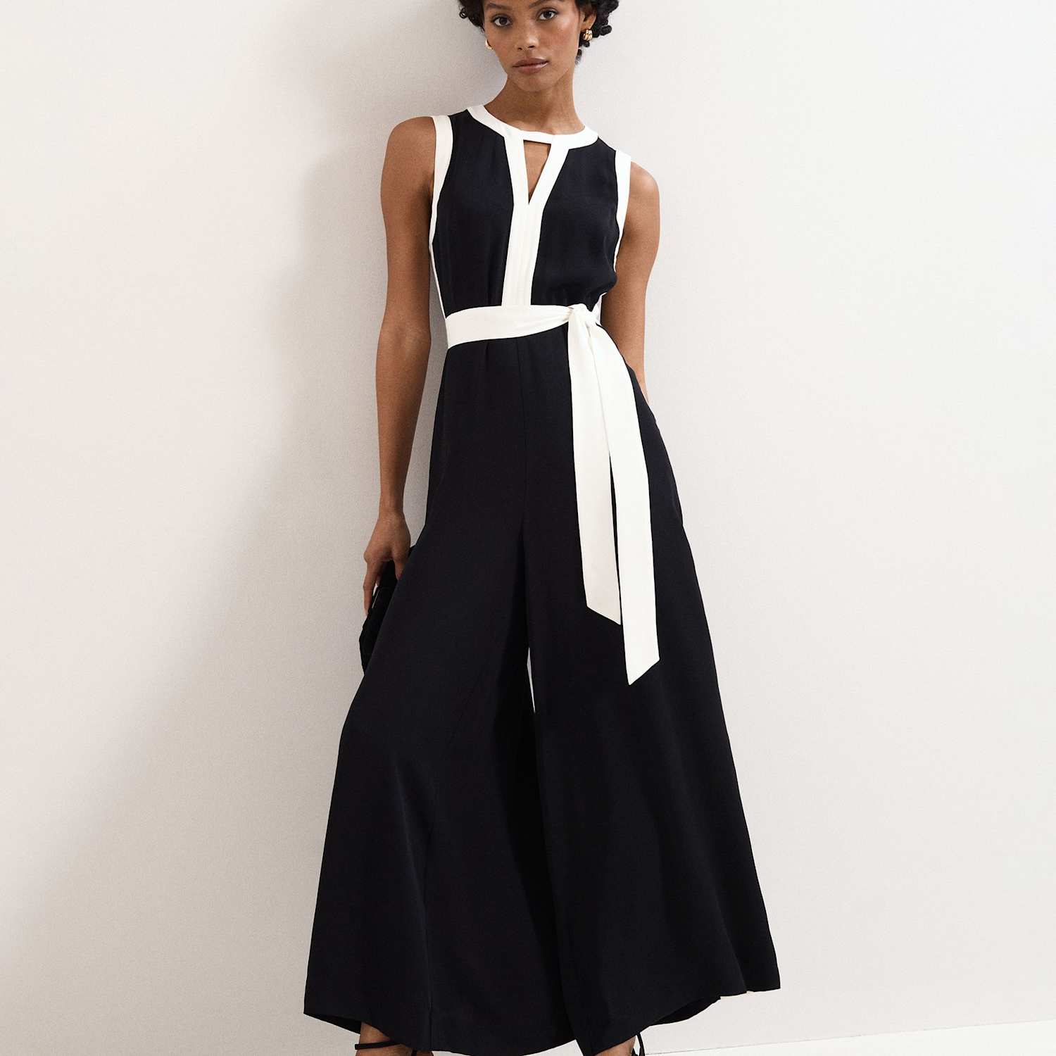 Phase Eight Women's Cutout Detail Side Stripe Wide Leg Jumpsuit - 10 - Black - Available at M&S