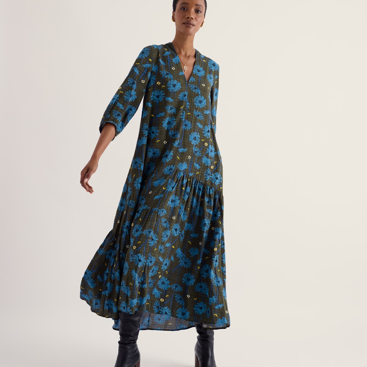 Seasalt Cornwall Women's Cotton Rich Floral Midaxi Tiered Dress - 24 - Blue Mix - Available at M&S