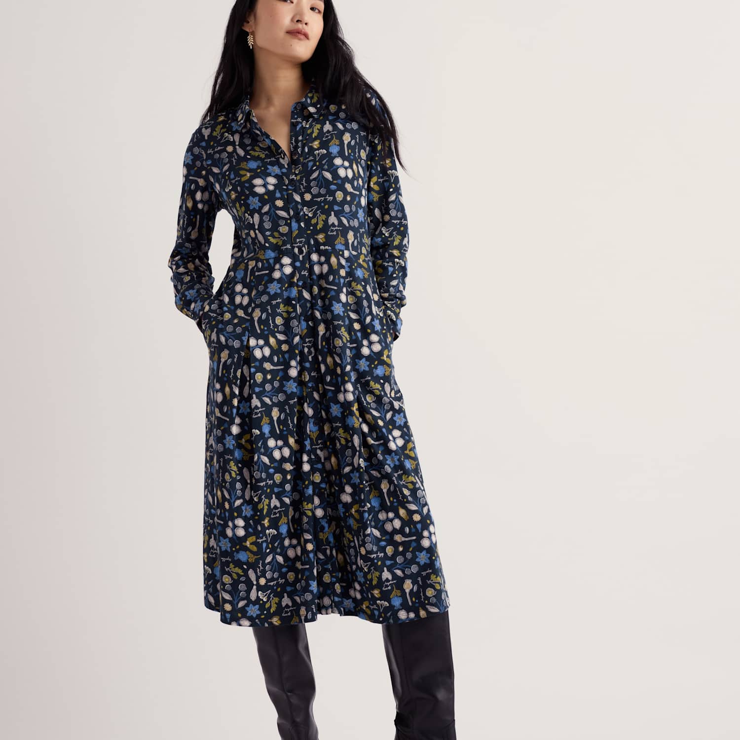 Seasalt Cornwall Women's Cotton Rich Printed Midi Waisted Dress - 18 - Navy Mix - Available at M&S