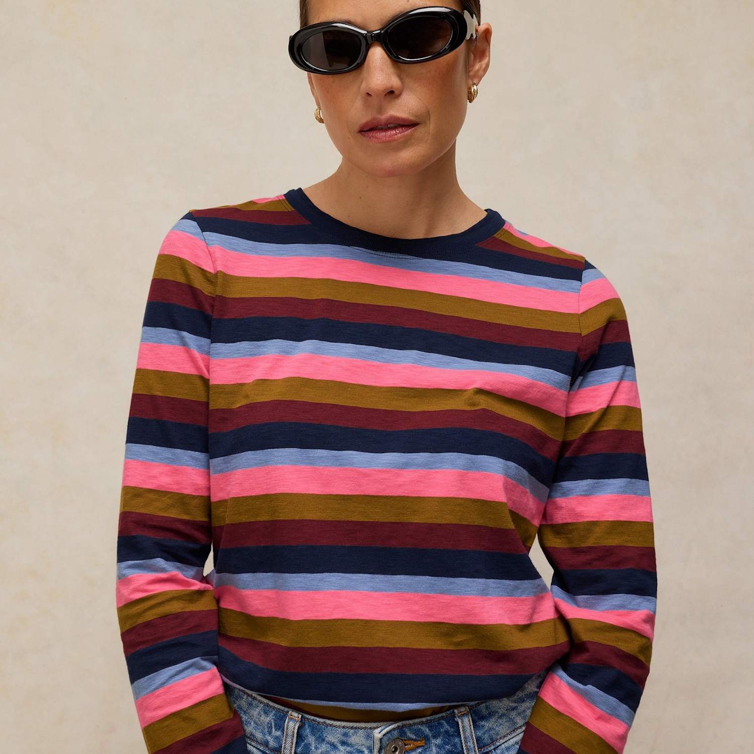 White Stuff Women's Pure Cotton Striped Crew Neck Top - 12 - Pink Mix - Available at M&S