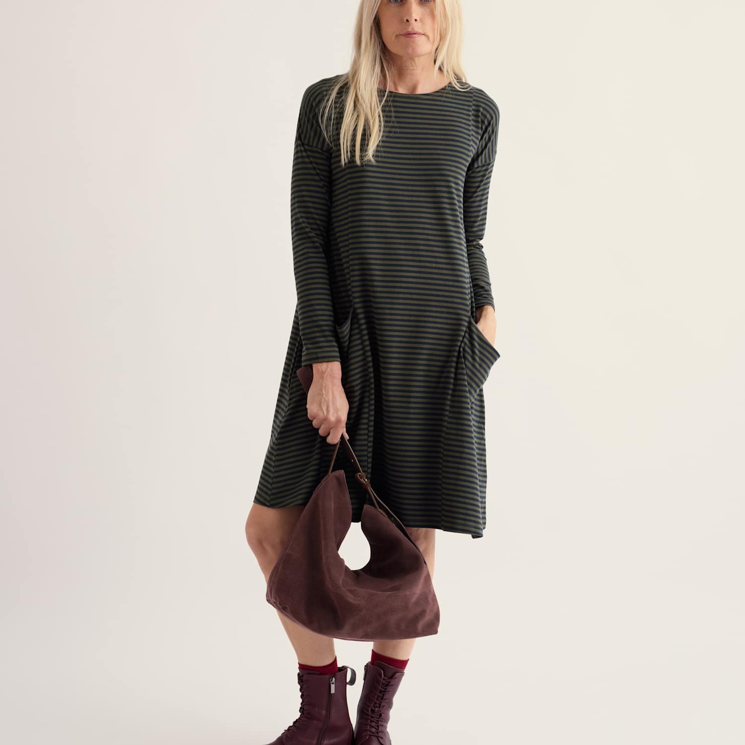 Seasalt Cornwall Women's Cotton Rich Striped Knee Length Swing Dress - 16 - Green Mix - Available at M&S