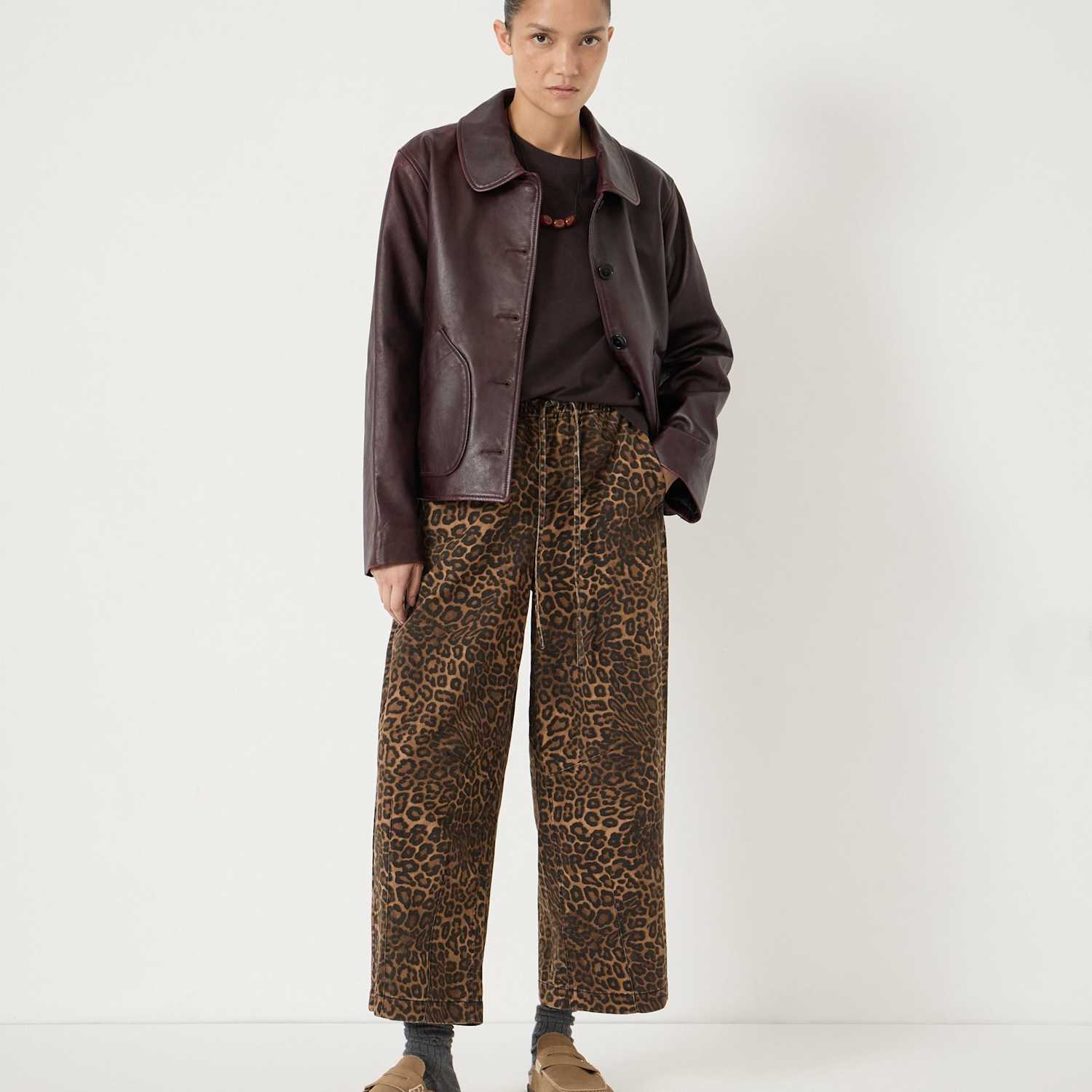 Hush Women's Pure Cotton Jack Barrel Leg Animal Print Trousers - Large - Brown Mix - Available at M&S